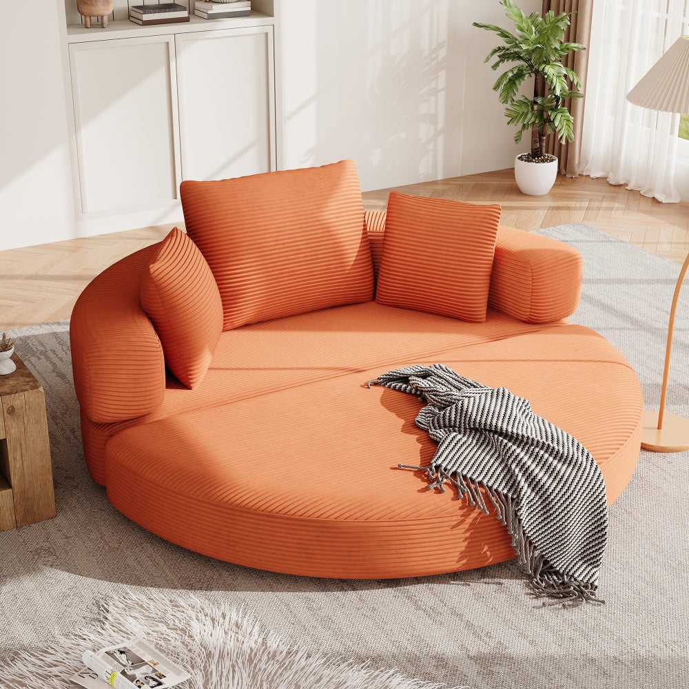 Sofabett, modular, klappbar, Cord, oval, 173x176cm, mit Kissen