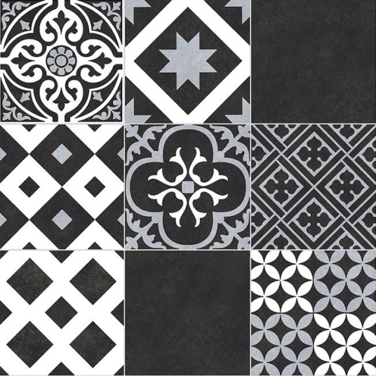 Link plus suelo vinílico - baldosas de cemento blanco y negro - superficie brillante - rollo 4m x 3m