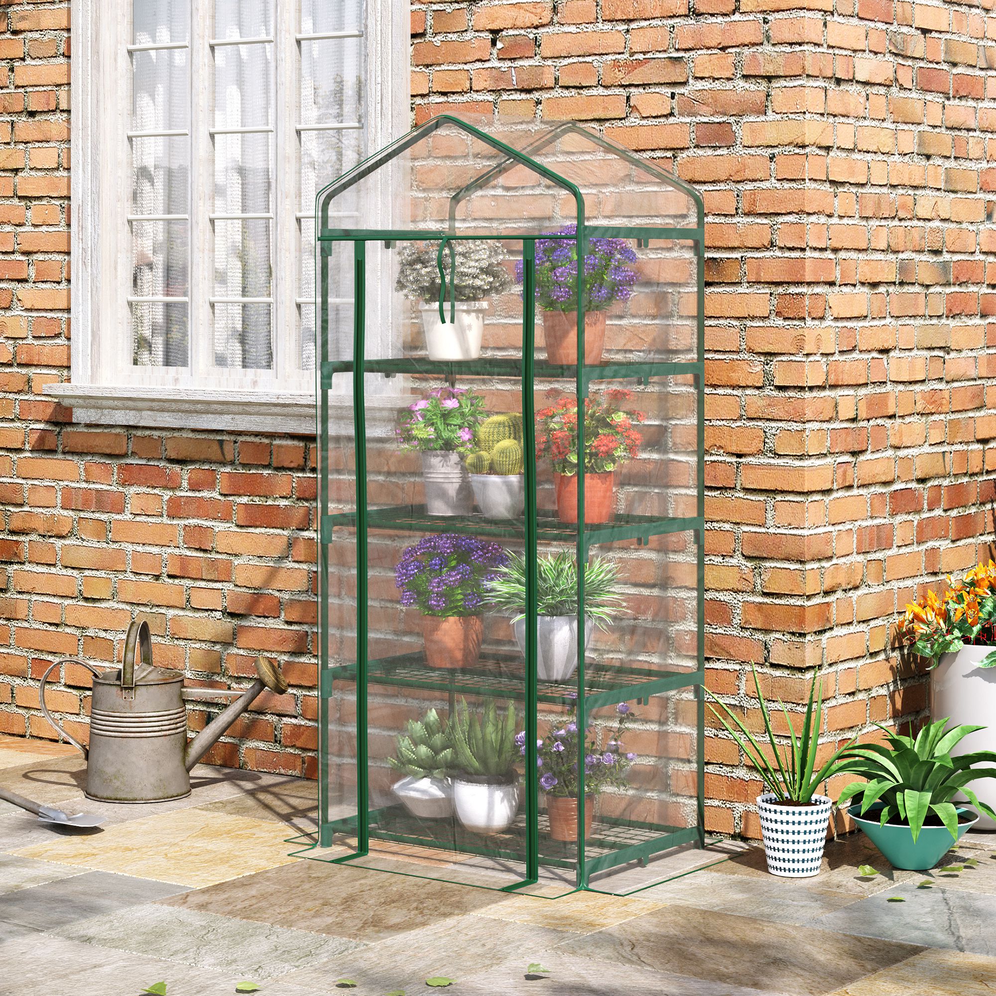 Serre de jardin avec étagères 4 niveaux, serre de balcon, bâche renforcée PVC, châssis en acier,intérieur et extérieur, 70x50x160cm, transparente - 3
