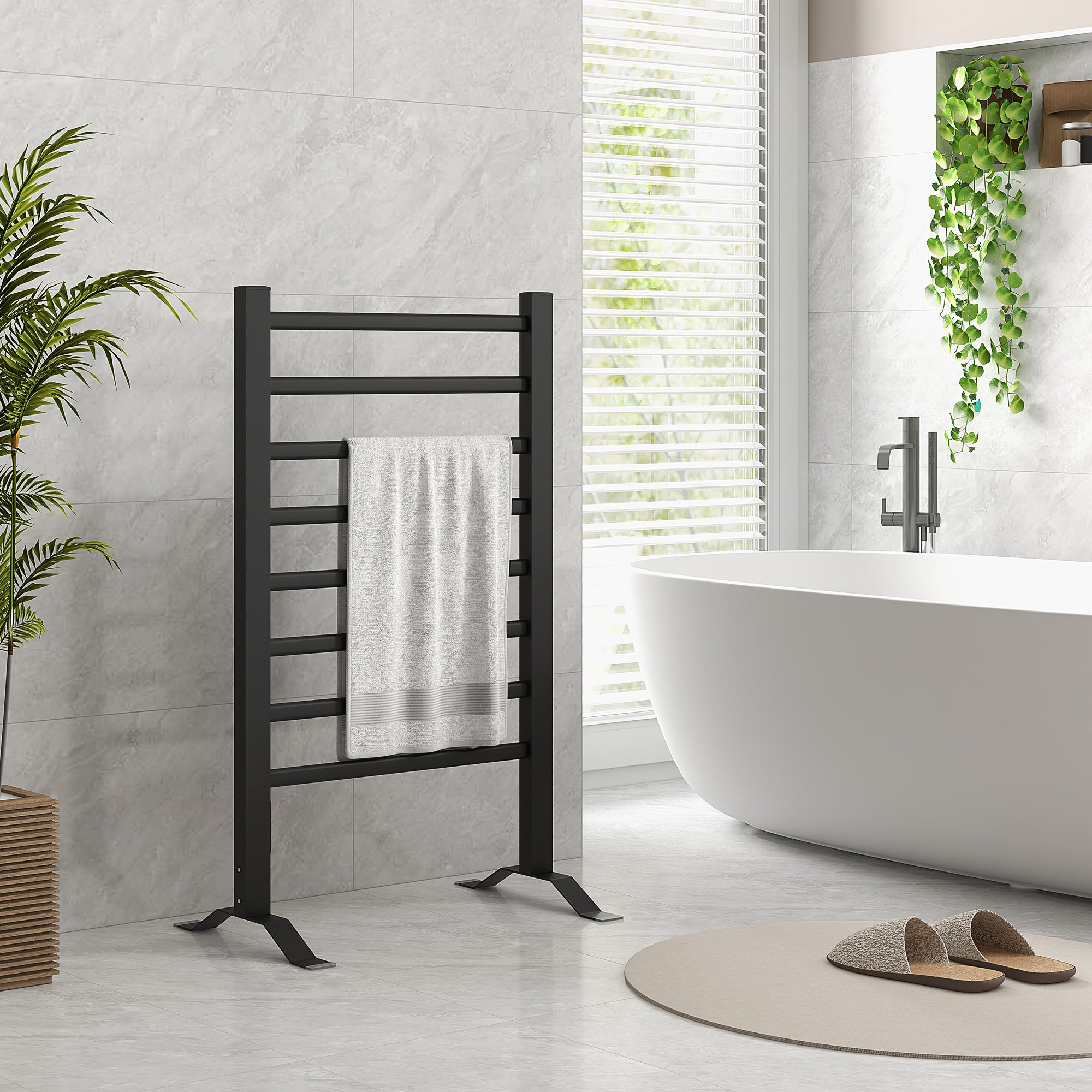 Scaldasalviette Elettrico Da 100W — Con Timer, Regolazione Temperatura, Opzione A Parete O A Pavimento, Alluminio Argento