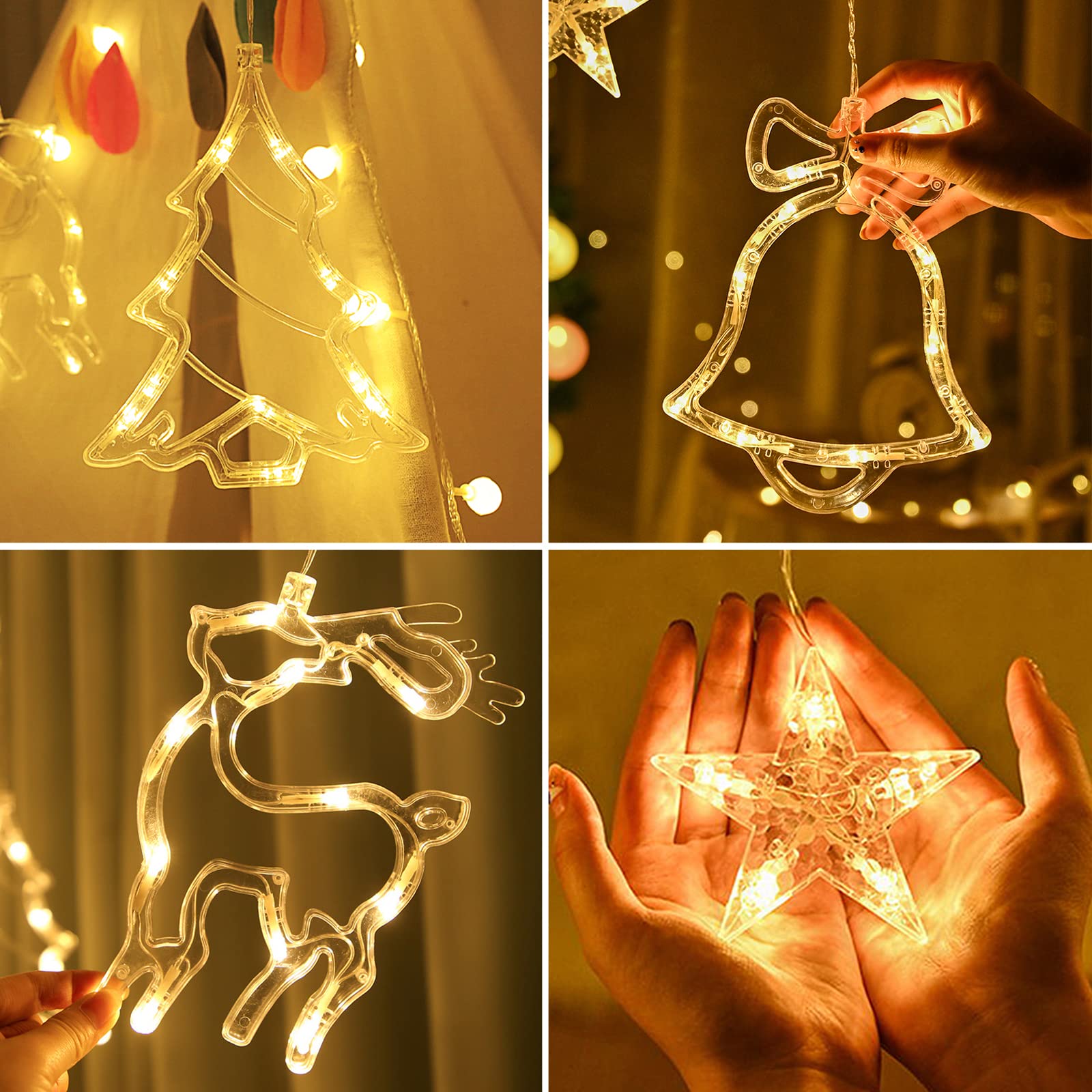 Guirlande Lumineuse Noël pour Intérieur Exterieur - 138 LED String Lights 8 Modes Guirlande de LED aver Étoiles & motifs de Noël, IP44 - Blanc Chaud - 8
