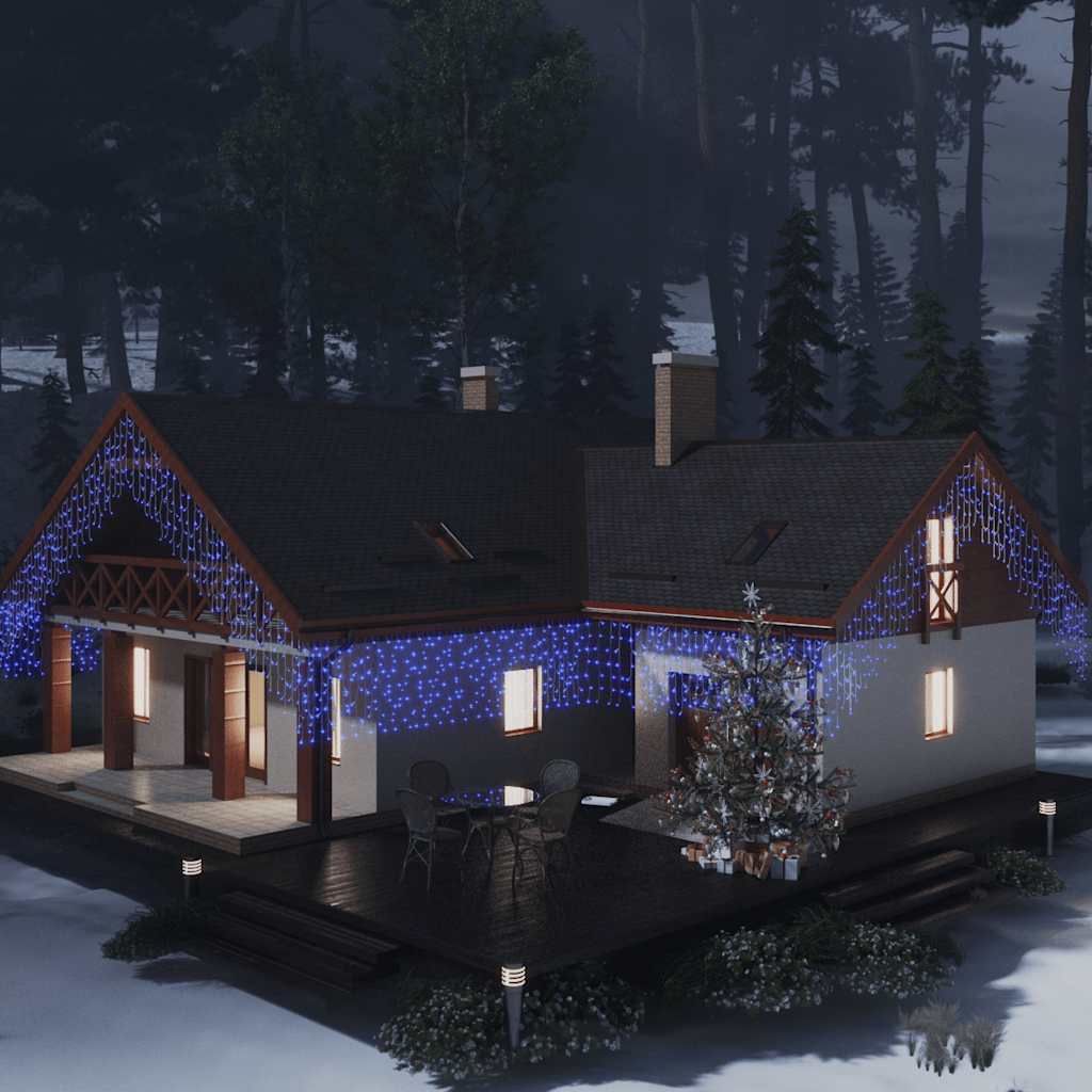 Zasłona świetlnych sopli, 10 m, 400 niebieskich diod LED vidaXL