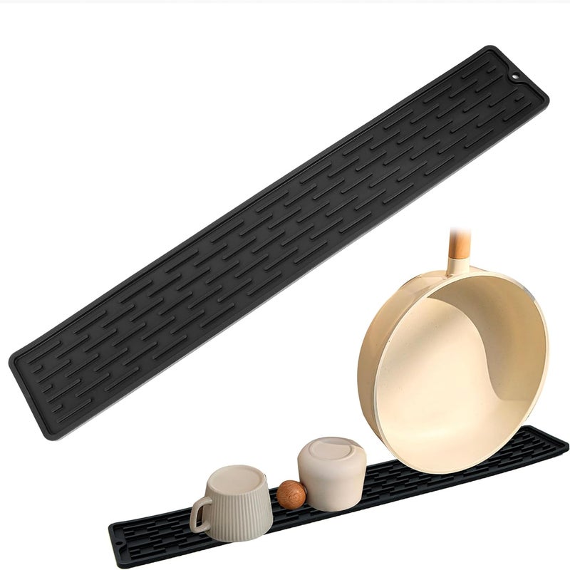 Czarne, wąskie maty do odsączania, silikonowe podkładki do osuszania, antypoślizgowa mata do odsączania naczyń, butelek, kubków, desek do krojeni