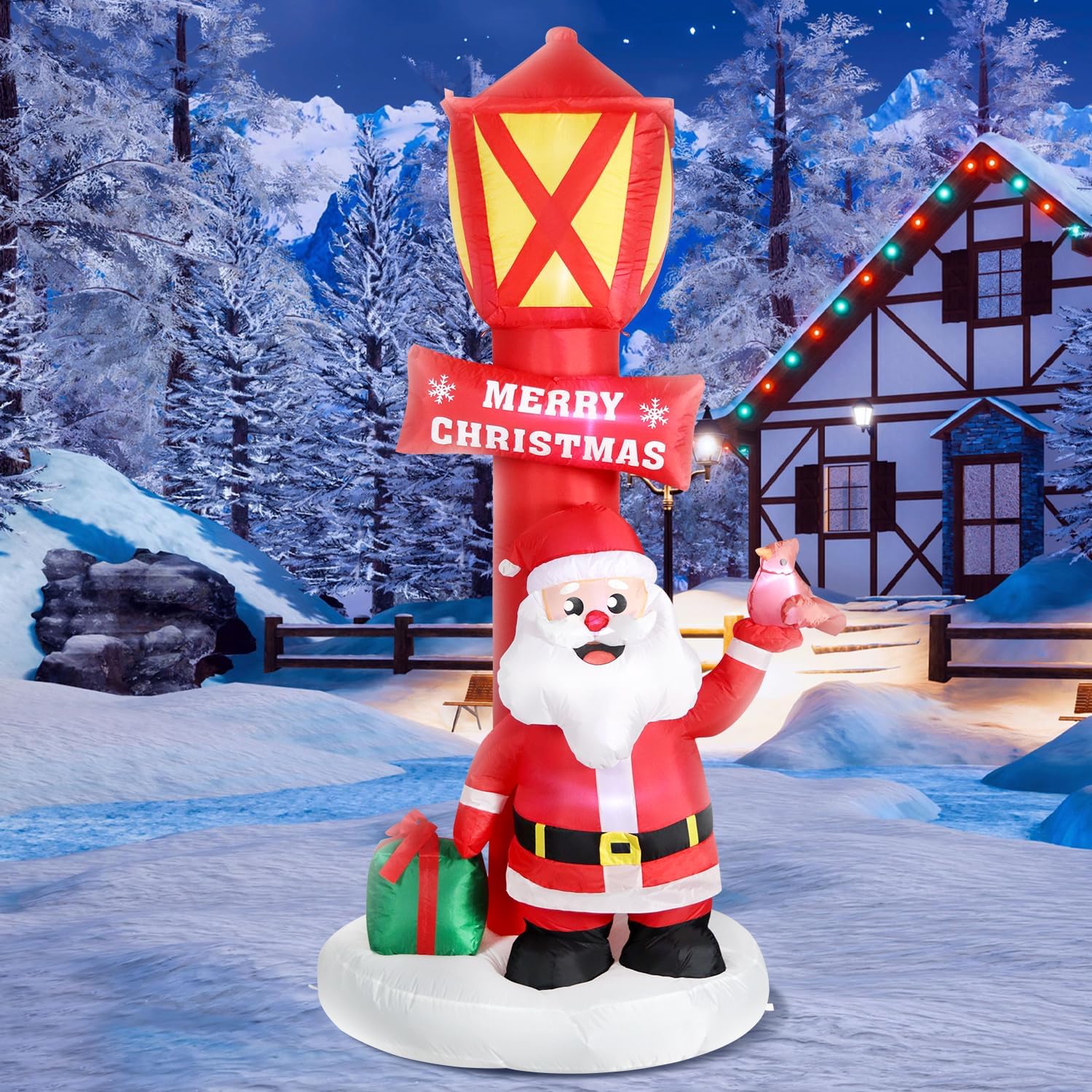 Bannière Gonflable De Noël 10 Pieds (3 M), Joyeux Noël, Avec Père Noël Et Rennes, Extérieur