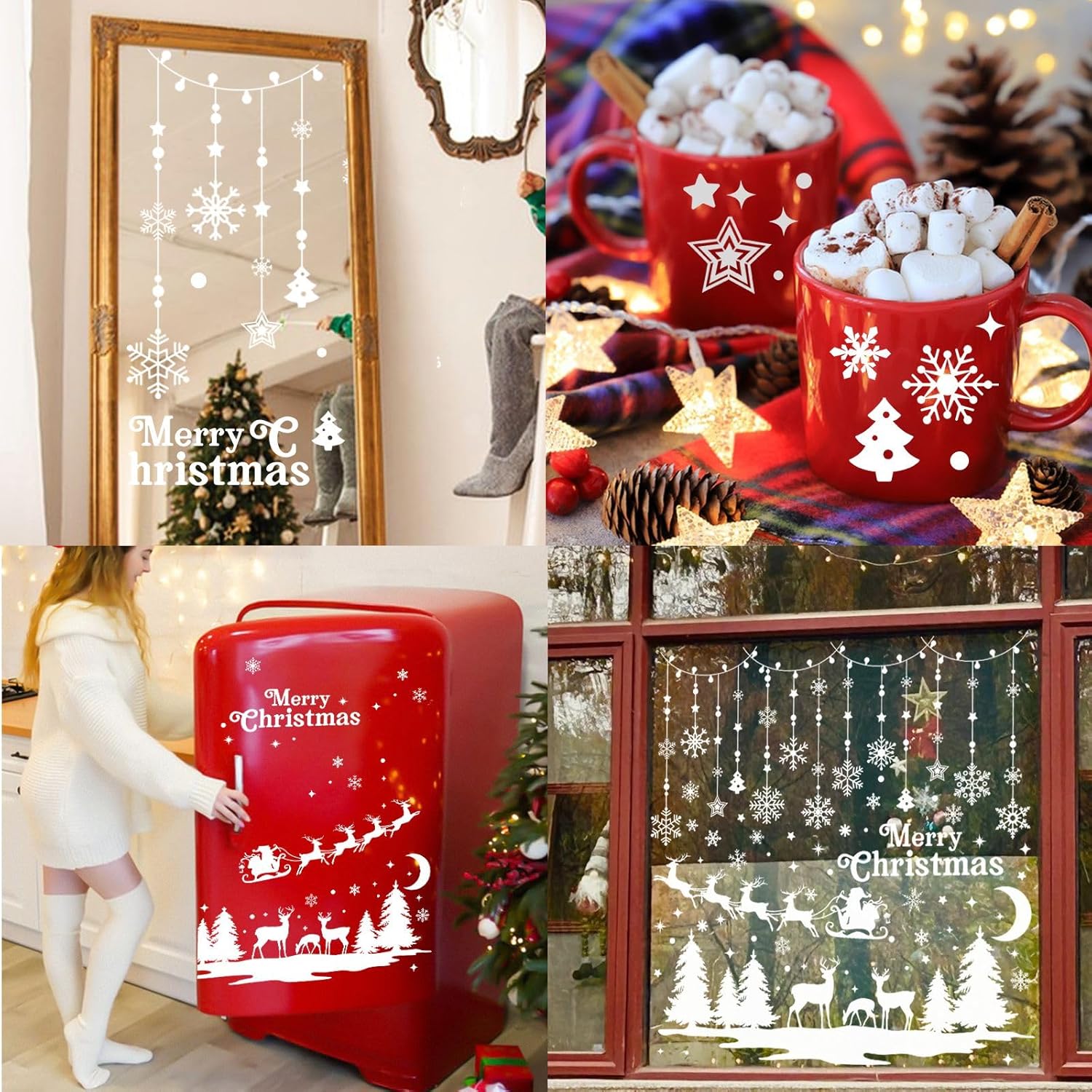 Pegatinas Navidad Ventanas | Reutilizables PVC | 9 Hojas 30x20cm | Copos De Nieve