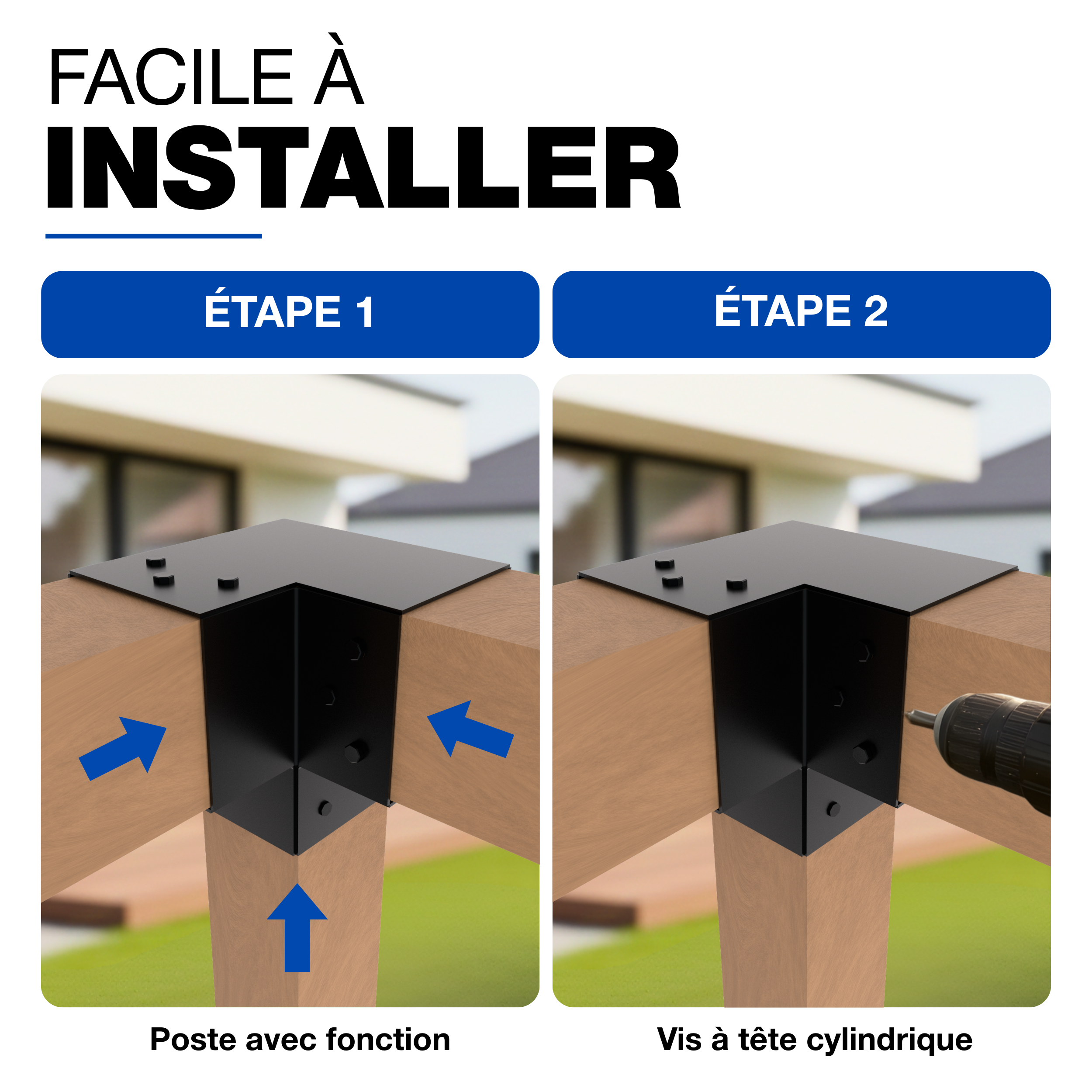 Connecteur de Poteau Y 91x91 mm Noir Thermolaqué Pergola Connecteur D’Angle Droit 3 Voies Pavilon Support de Menuiserie DIY GeZu Impex - 3