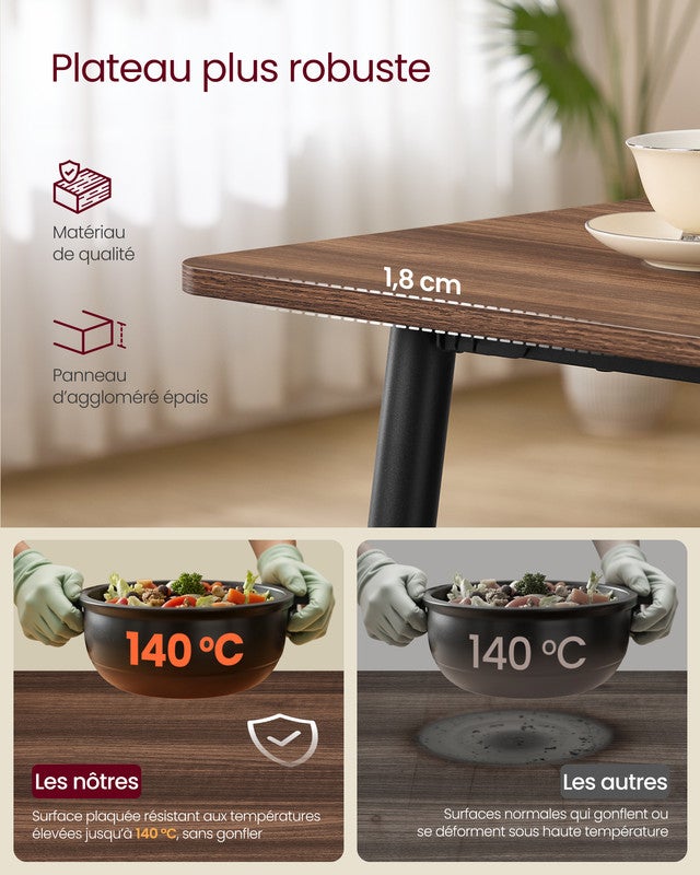 Table à Manger, Style Ferme, Surface Résistante à la Chaleur, Montage Rapide, 75 x 140 x 75 cm, Noyer Naturel et Noir d'Encre - 3