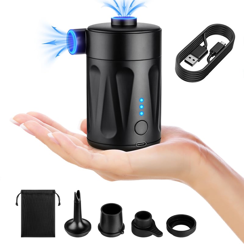 Elektryczna pompka do materaca - z 4 dyszami i torbą do przechowywania - miniaturowa przenośna pompka próżniowa - bateria 3000 mAh - czarna