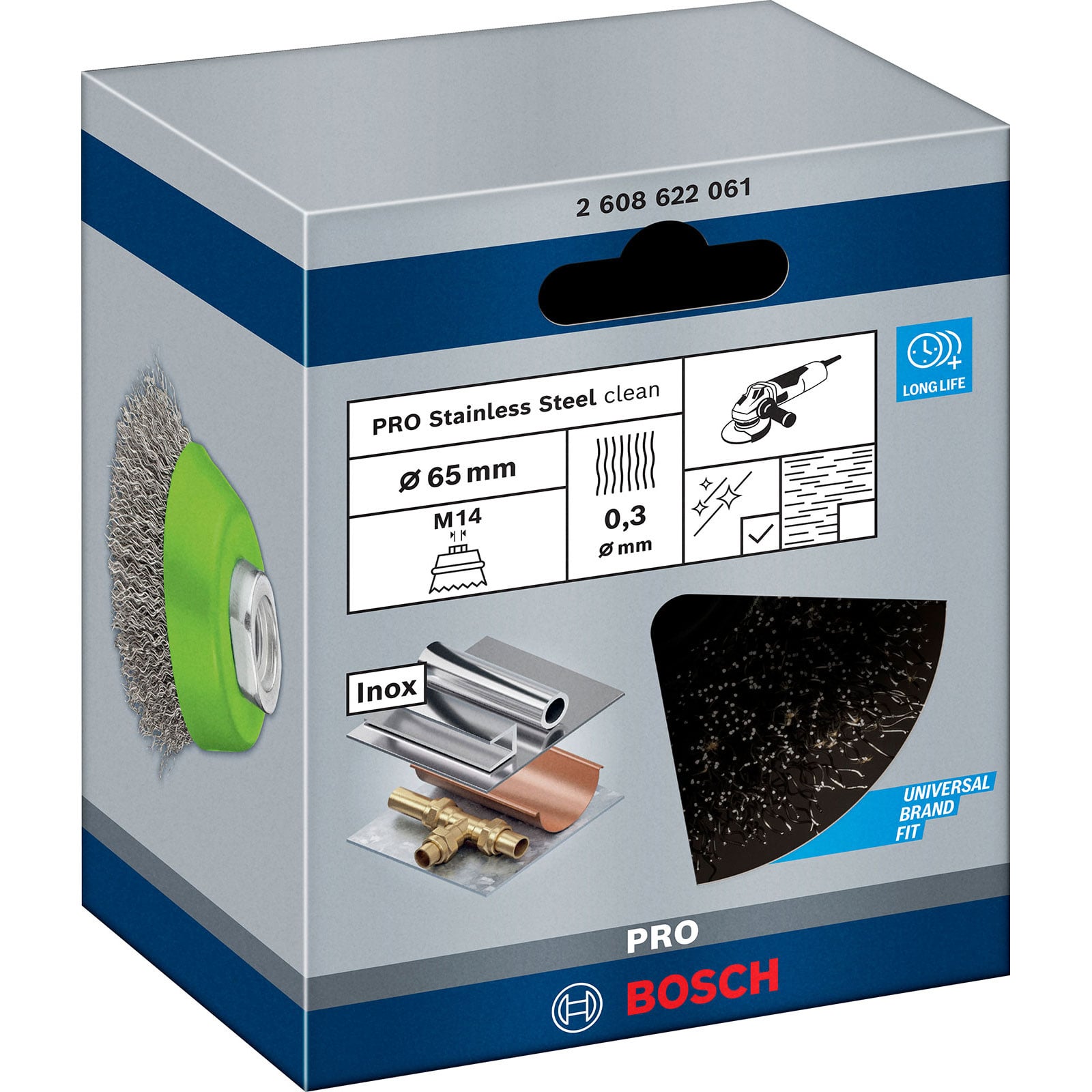 Bosch PRO Szczotka garnkowa ze stali nierdzewnej do czyszczenia 65 x 0,30 mm gwint - 2608622061 - 3