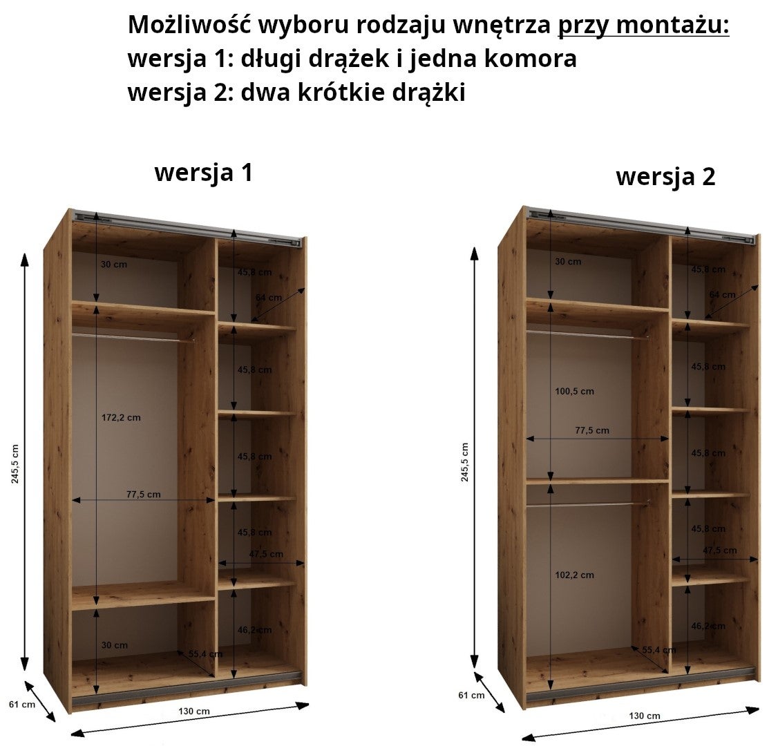 Szafa przesuwna wysoka Lux 2 130 x 64 x 245,5 cm biały + artisan + u. czarny - Abiks Meble - 5