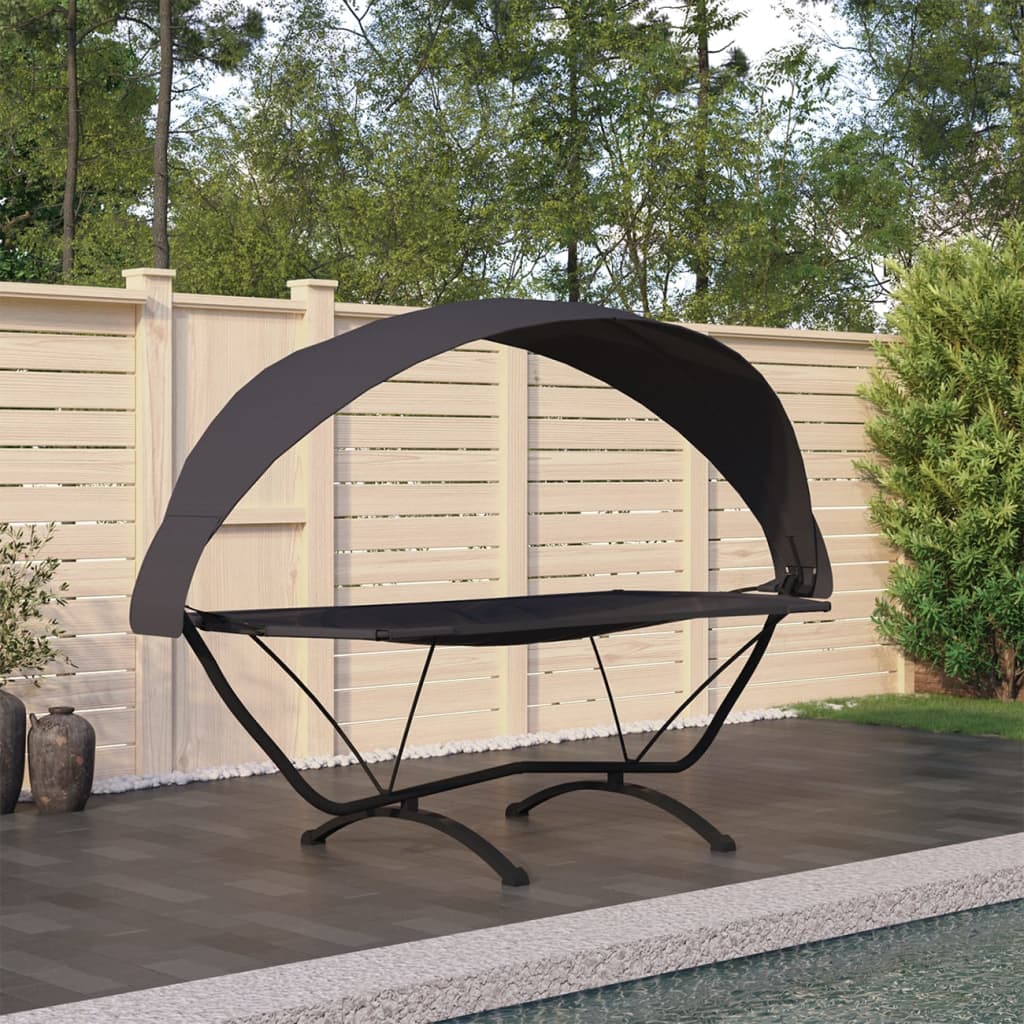 Maison exclusive - tumbona de jardín con dosel de acero y tela oxford negra