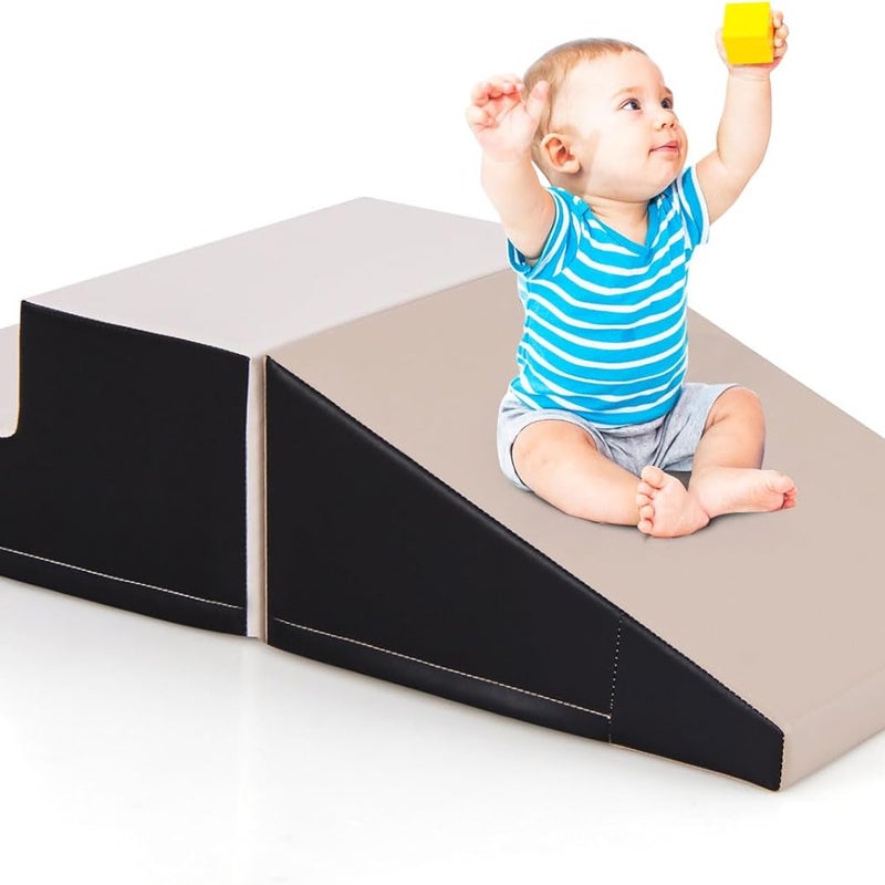 Zestaw do Ćwiczeń Motorycznych dla Niemowląt z Pianki, ze Schodami i Zjeżdżalnią dla Wieku od 6 Miesięcy do 3 Lat, Ćwiczenia Fizyczne (Czarny + Szary)