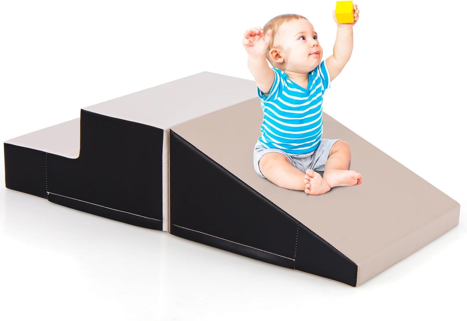 Zestaw do Ćwiczeń Motorycznych dla Niemowląt z Pianki, ze Schodami i Zjeżdżalnią dla Wieku od 6 Miesięcy do 3 Lat, Ćwiczenia Fizyczne (Czarny + Szary)