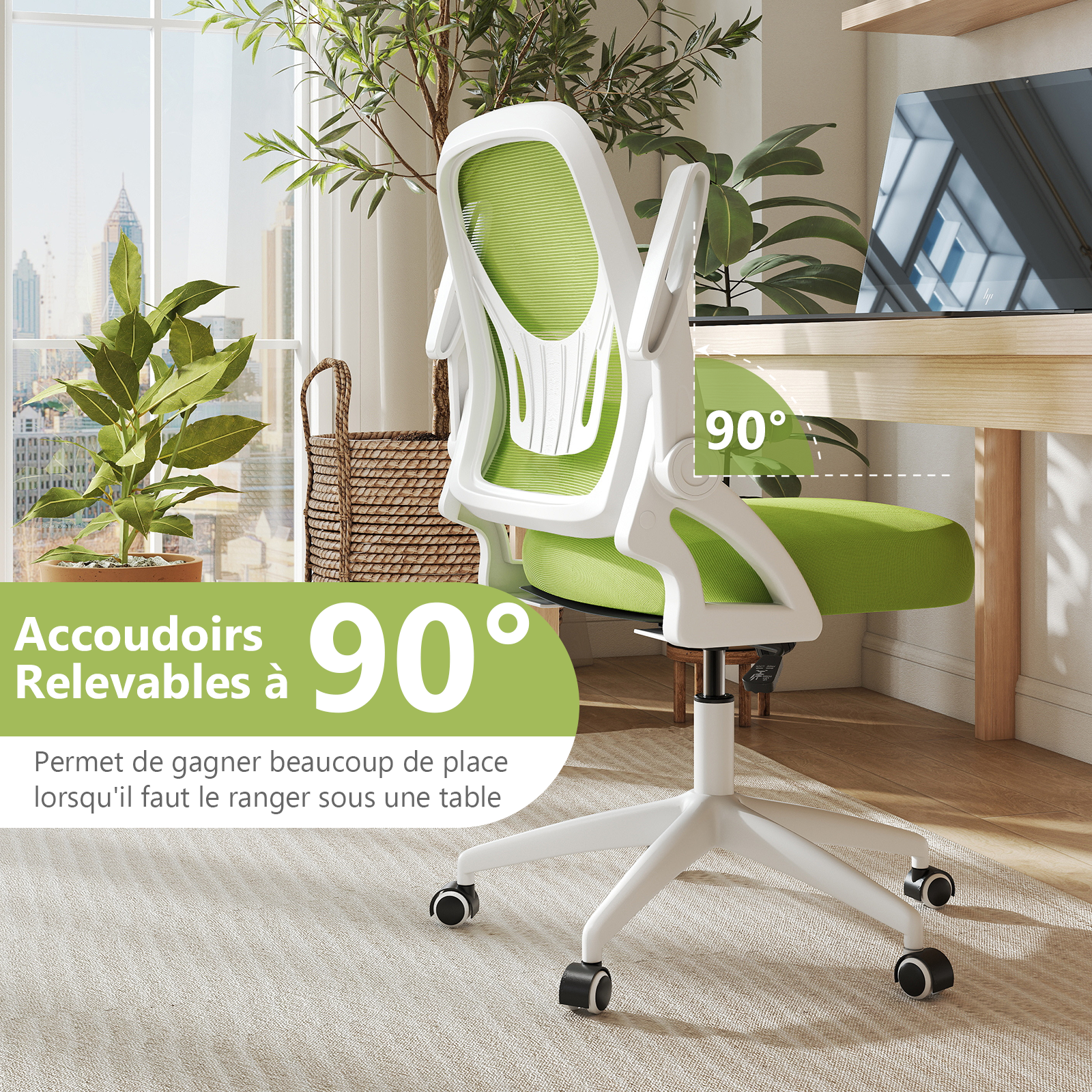 Ergonomiczne krzesło biurowe obrotowe, fotel biurowy z regulowaną wysokością i podnoszonymi podłokietnikami, oparcie z oddychającej siatki, zielone - 9