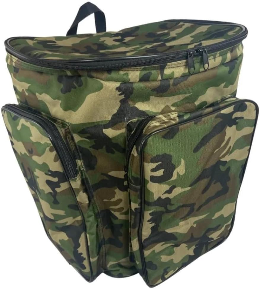 Zaino Portafunghi per Raccolta Funghi Professionale, ACQUAVERDE, Verde Mimetico, Imbottito Anti-urto con 3 Tasche, Cesta in Vimini - cm. 41x35x43 - 3