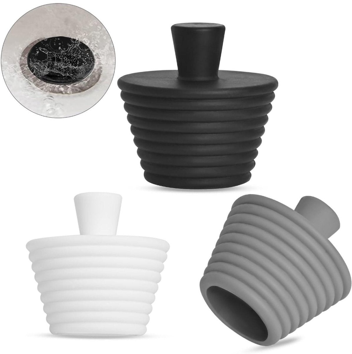 Dop de scurgere din silicon, dop de apă, pentru chiuvetă, cadă, scurgere, bucătărie, dop de scurgere 4,5 x 2,9 cm (negru, alb, gri)