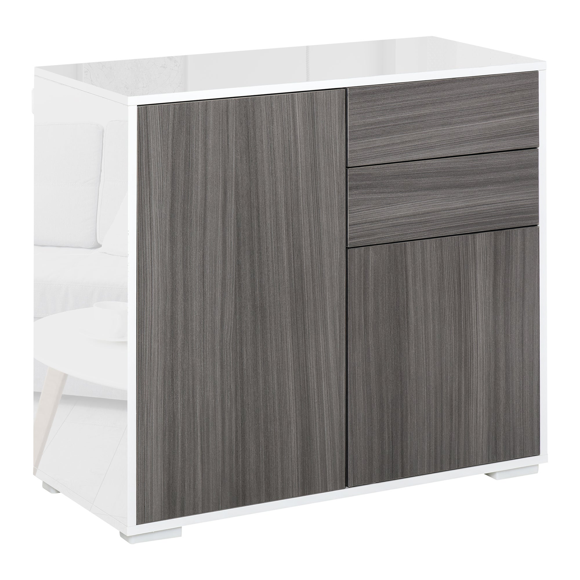 Aparador para cocina con 2 puertas 2 cajones marco de blanco brillante estante ajustable apertura a presión armario de 79x36x74 cm gris