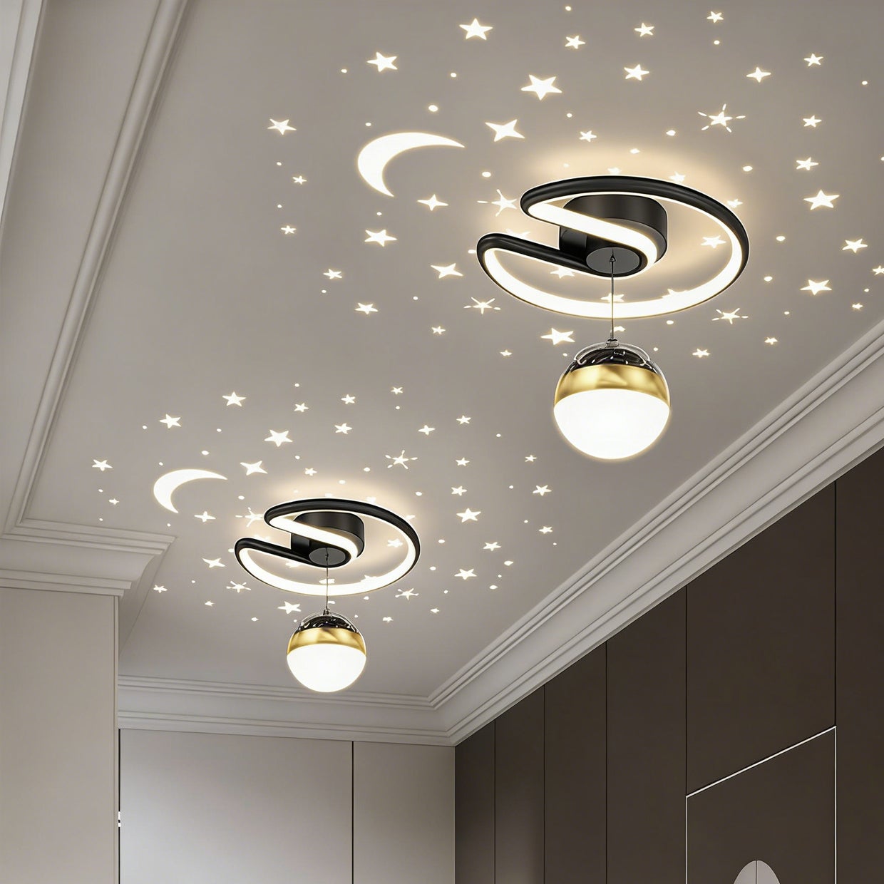 Plafonnier LED, Lustres modernes, Petit plafonnier avec projection de ciel étoilé, Applique d'entrée φ24 cm, 3 températures de couleur (3000K - 6000K) - 9