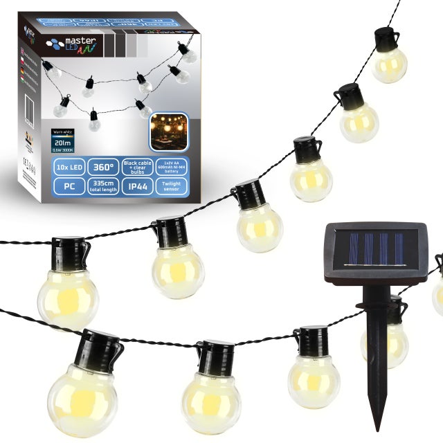 Girlanda solarna LED 10 diod 3,35m 3000K ciepła biel IP44 żarówki MasterLED