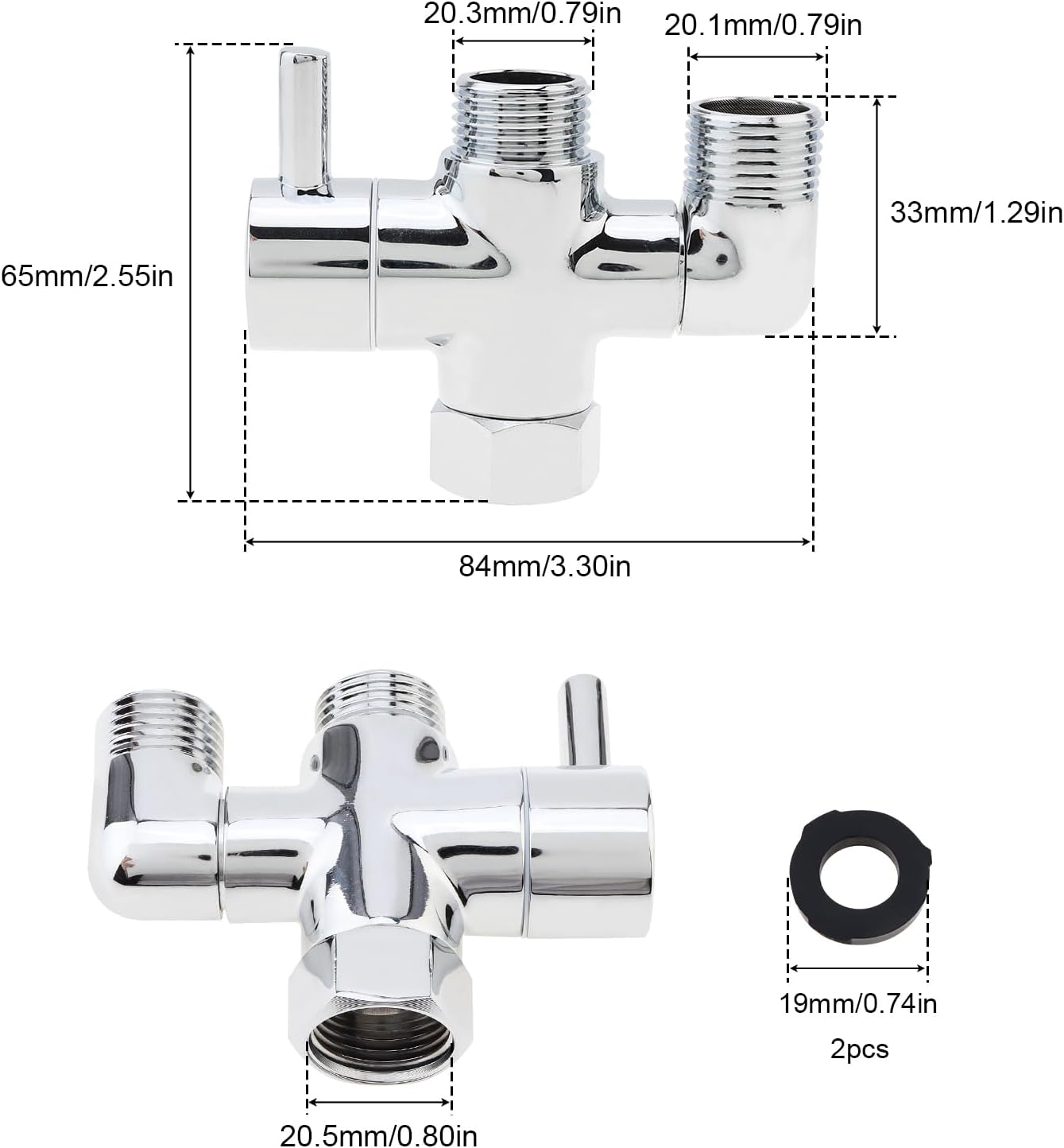 Vanne de dérivation de douche G1/2 à 3 voies en laiton pour douchette à main et tête de pulvérisation fixe, pièce de rechange universelle - 2
