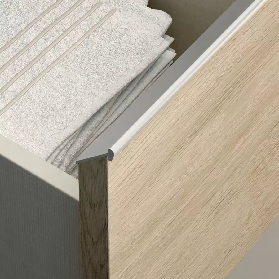 Meuble de salle de bain 2 tiroirs avec vasque à poser arrondie PENA et miroir Led STAM - Bambou (chêne clair) - 120cm - 5