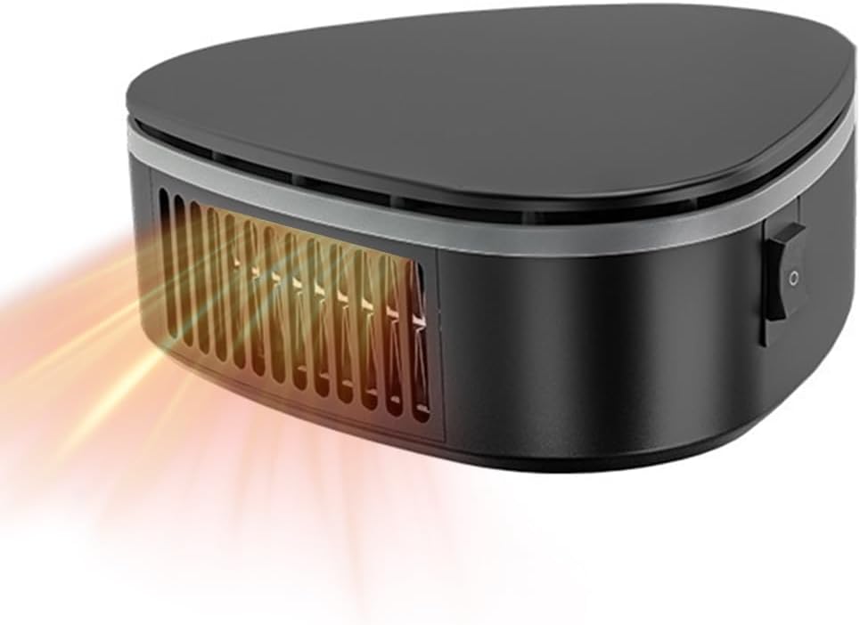 Ogrzewacz samochodowy, 12 V, 150 W, termowentylator samochodowy, 2 w 1, obrotowy 360°, z obrotową podstawą (czarny)