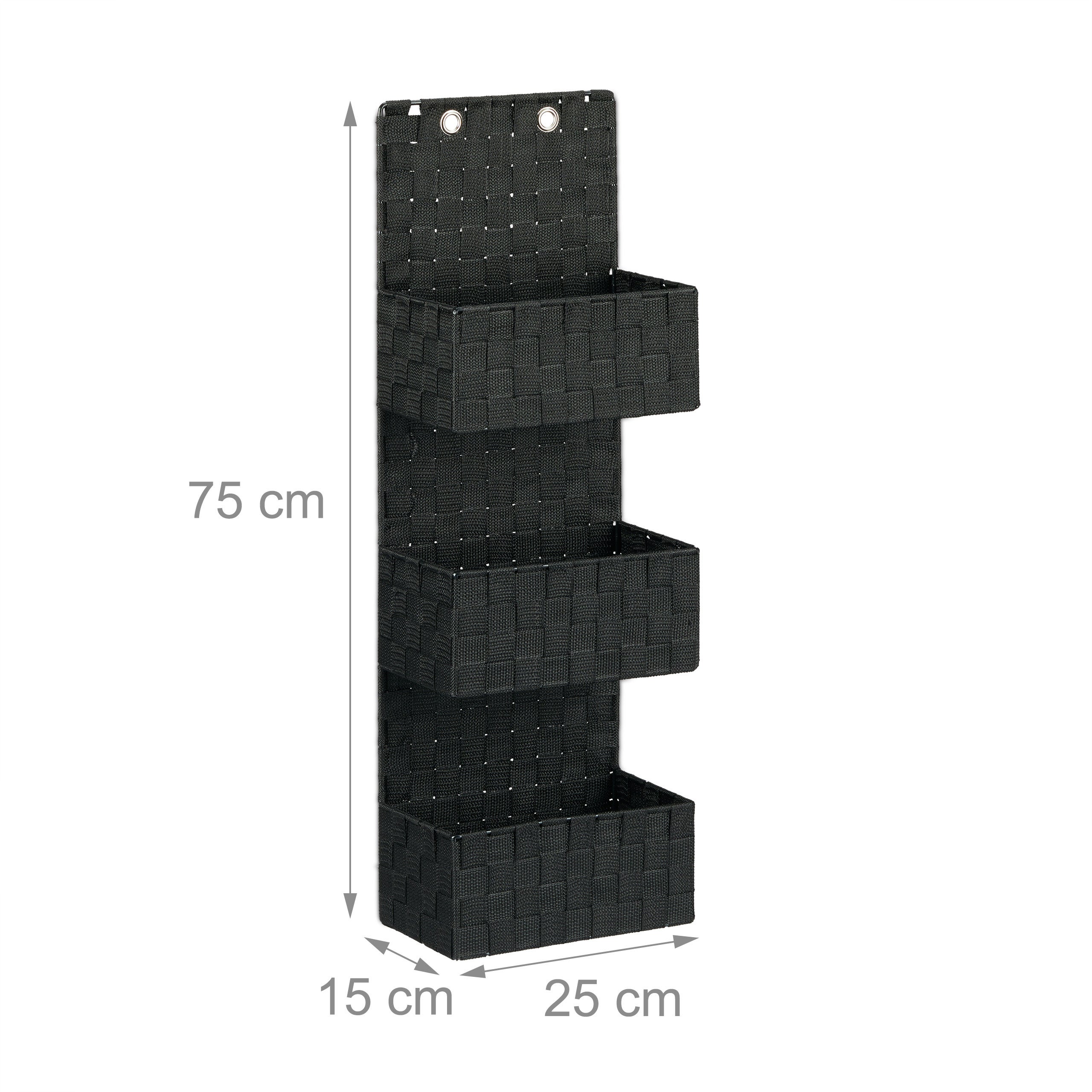Relaxdays Organizer da Parete Stoffa Portaoggetti da Appendere 3 Cestini Portatutto Plastica HLP: 75x25x15cm, Grigio