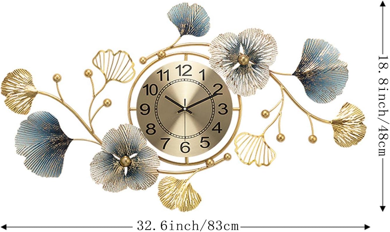 Orologio da parete in metallo Home Art, moderno orologio da parete al quarzo silenzioso per camera da letto, cucina, soggiorno, 83 x 48 cm - 2