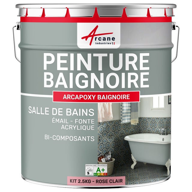 PEINTURE BAIGNOIRE LAVABO - Résine Époxy Pour Rénovation - 2.5 kg (jusqu'à 8 m² en 2 couches) Rose Clair - RAL 3015 - ARCANE INDUSTRIES