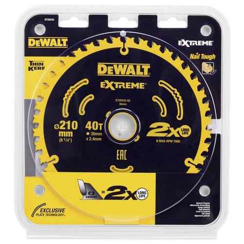 DEWALT DT20433-QZ DT20433-QZ Lame de scie circulaire 210 x 30 x 2.4 mm Nombre de dents: 40 1 pc(s) - 2