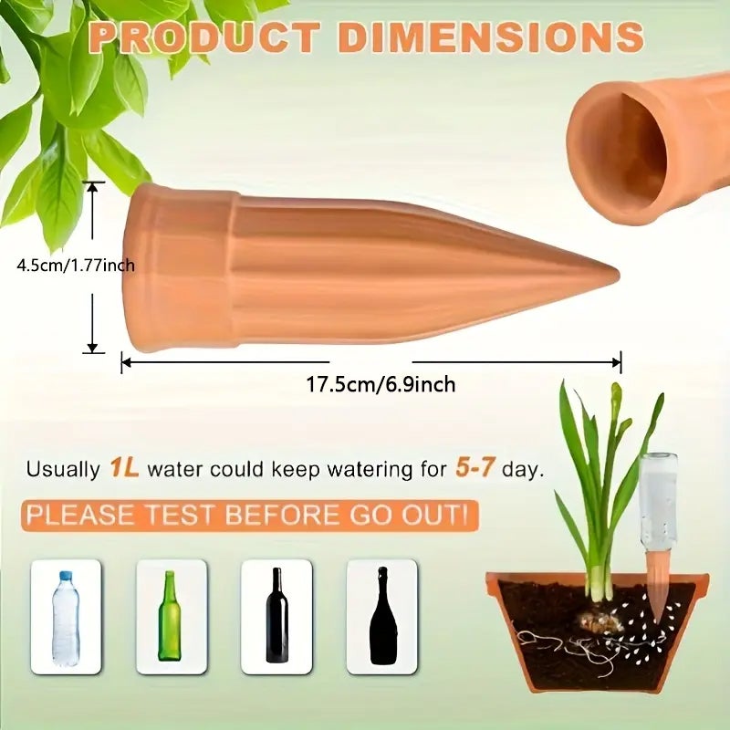Lot de 12 piquets d’arrosage en argile – Irrigation automatique pour plantes d’intérieur et extérieur, idéal pour vacances, en terre cuite naturelle - 2