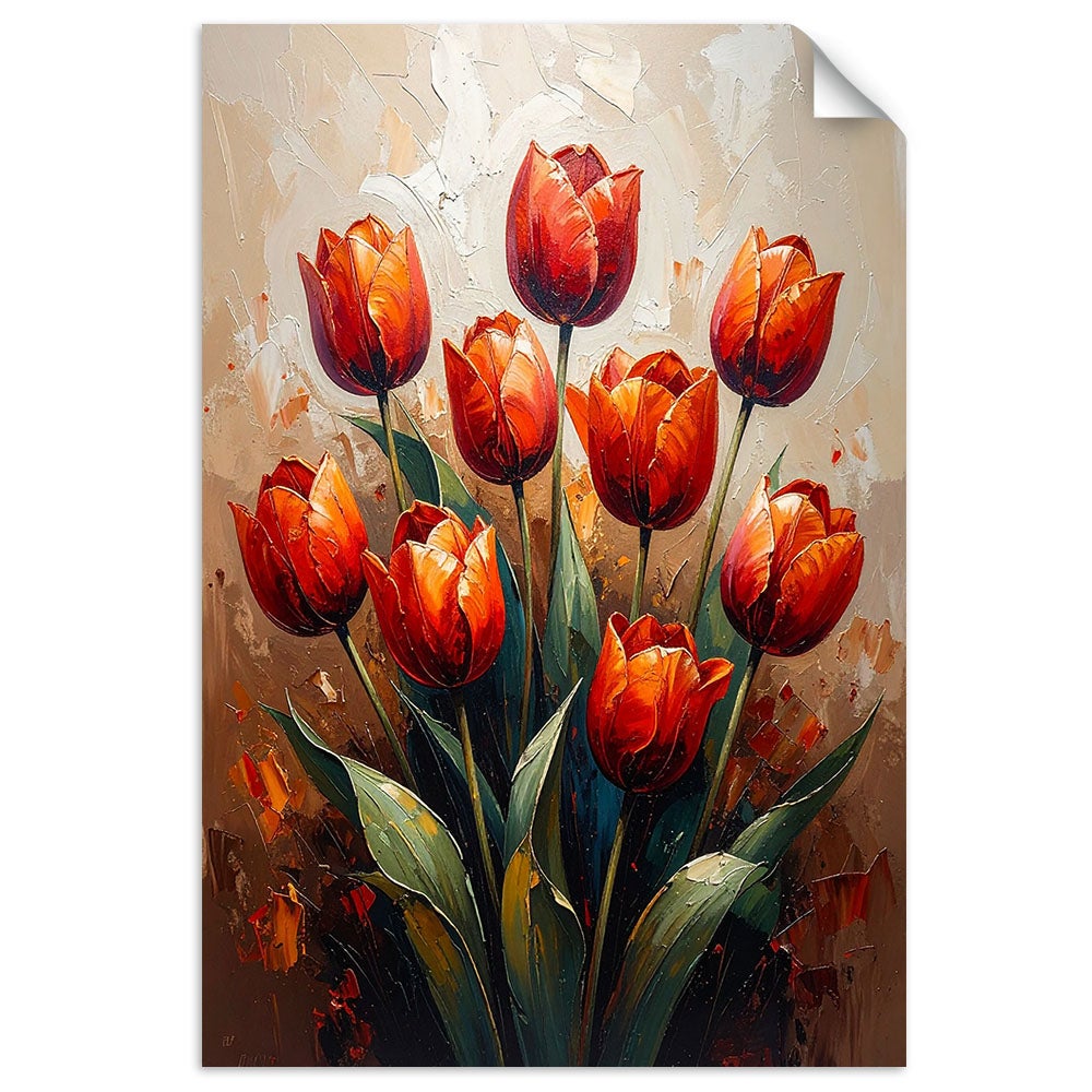 Naklejka na ścianę, Czerwone Tulipany Kwiaty beżowe tło 40x60