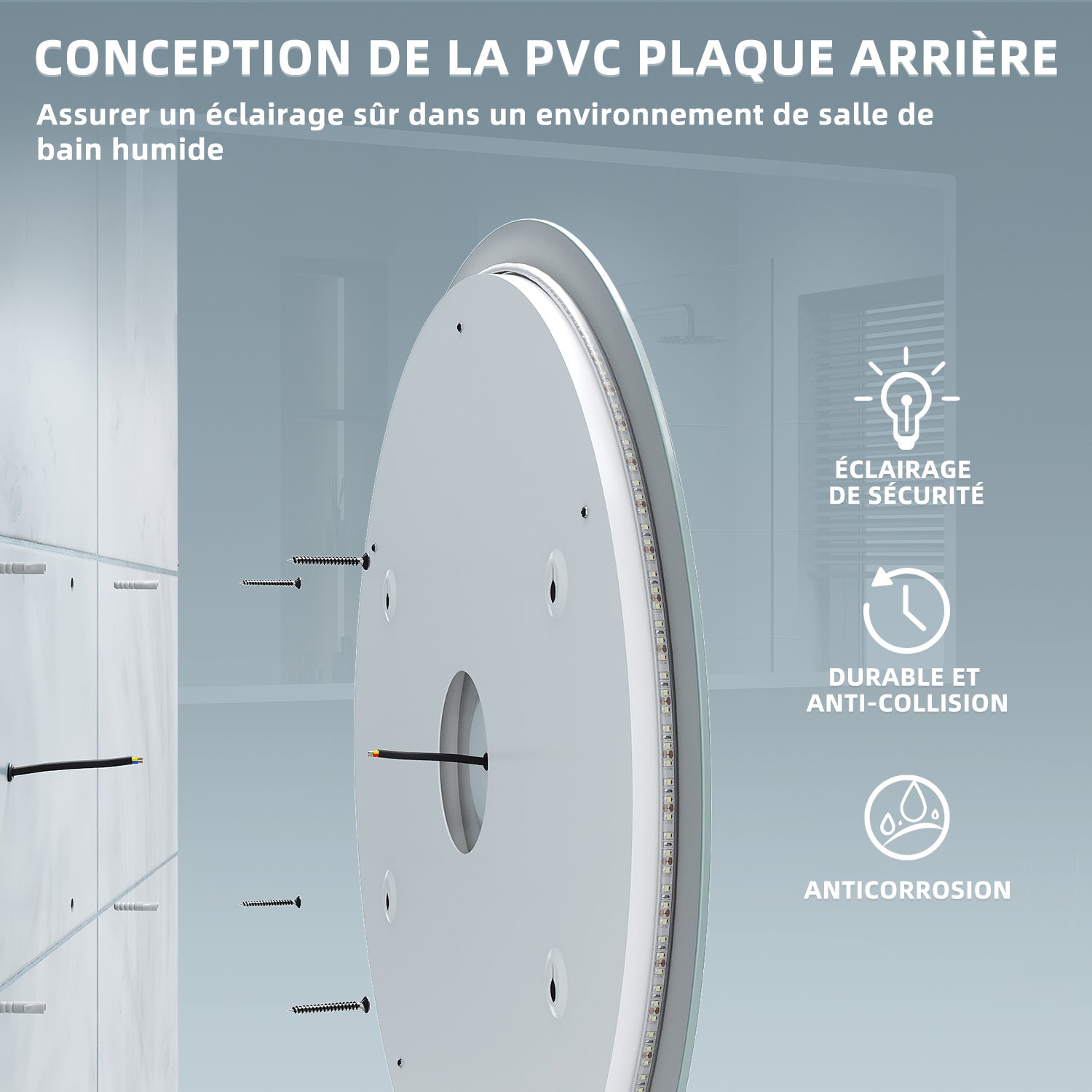 SIRHONA Miroir Rond Lumineux Salle de Bain LED Eclairage Intégré avec Fonction Anti-buée φ 80cm Mirroir Rond LED Rétro-éclairé - 5
