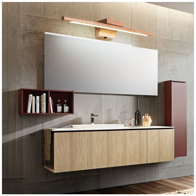 Lampe de miroir de salle de bain en bois avec interrupteur Applique murale d'intérieur moderne à LED IP44 Lampe, 60cm, 3000K - 2