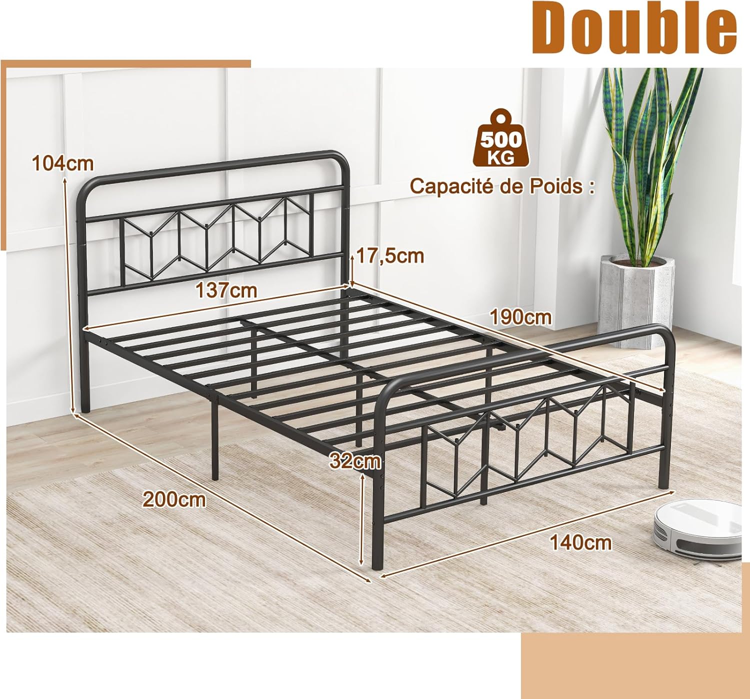 Rete Letto Matrimoniale XL In Acciaio 35,6 Cm - Piattaforma Resistente Con Testiera E Pediera - Senza Rumore, Senza Molle, 800 Libbre