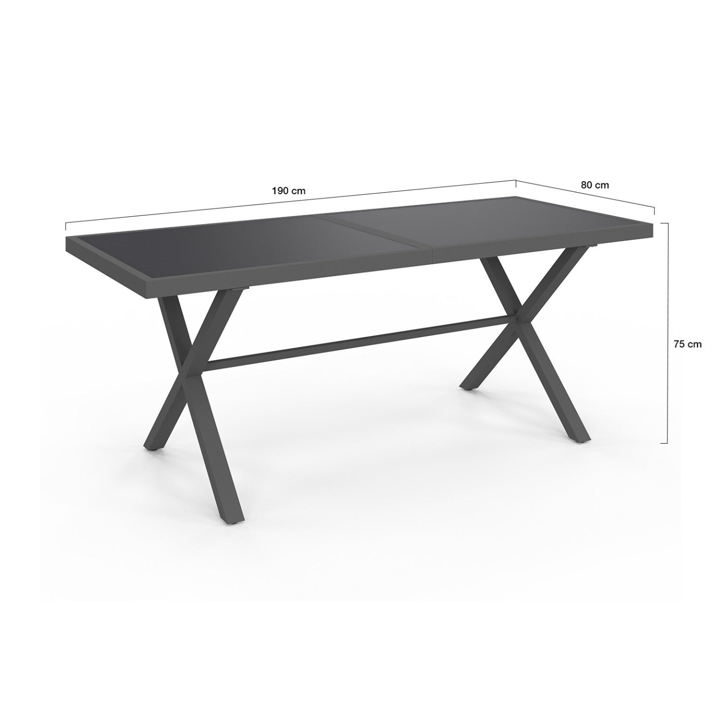 Salon de jardin SANTORIN table 190 cm pieds en croix et 8 chaises empilables gris anthracite - 5