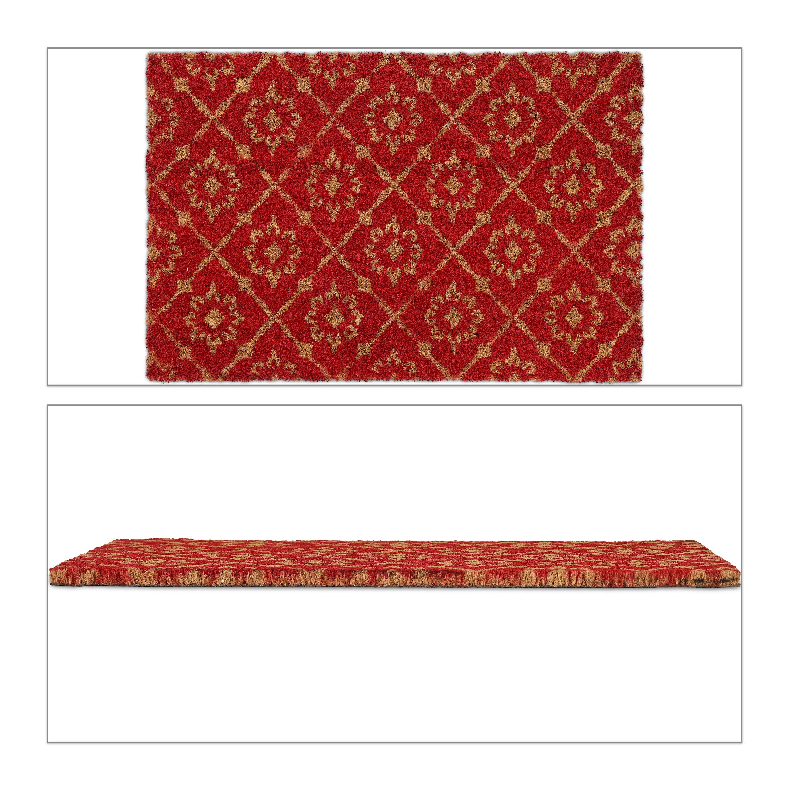 Paillasson coco, motif floral, 40 x 60 cm, antidérapant, résistant, intérieur, extérieur, rouge/nature, Relaxdays - 8