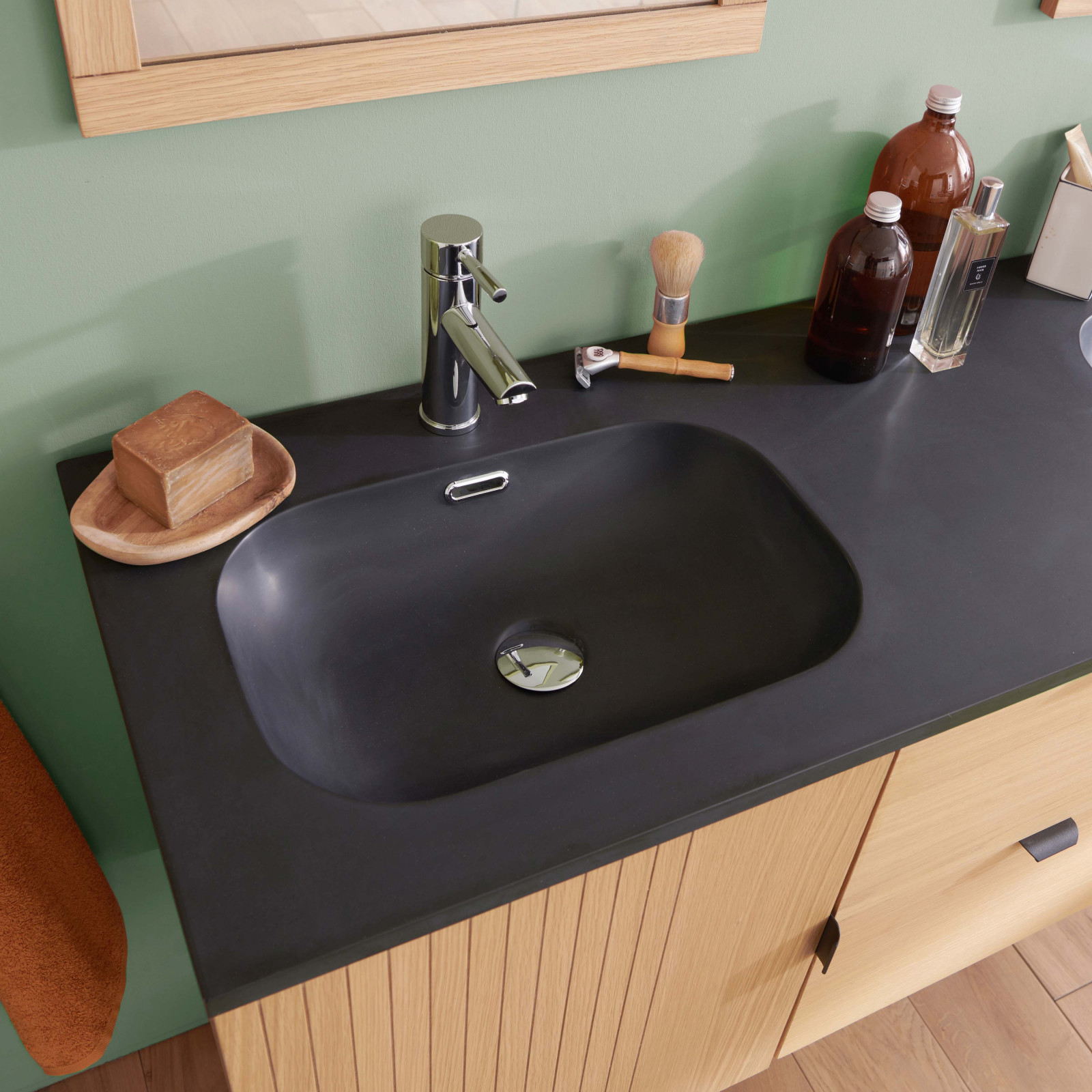 Meuble double vasque 140cm chêne STUDIO suspendu + miroir carré - 5