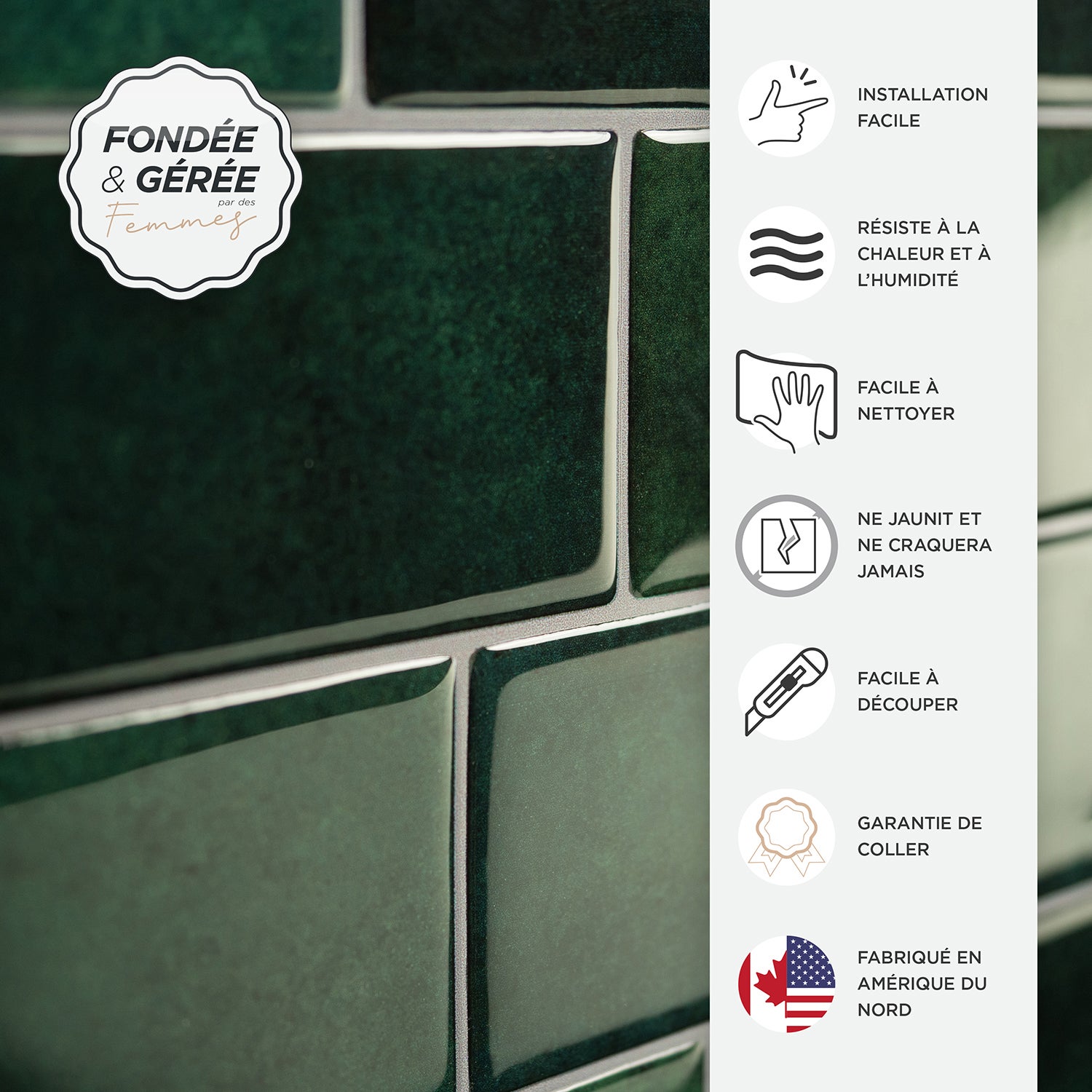 Smart Tiles 4 credenze adesive - Metro Fiona Green - Effetto ceramica - 29,36 cm x 21,29 cm - 4