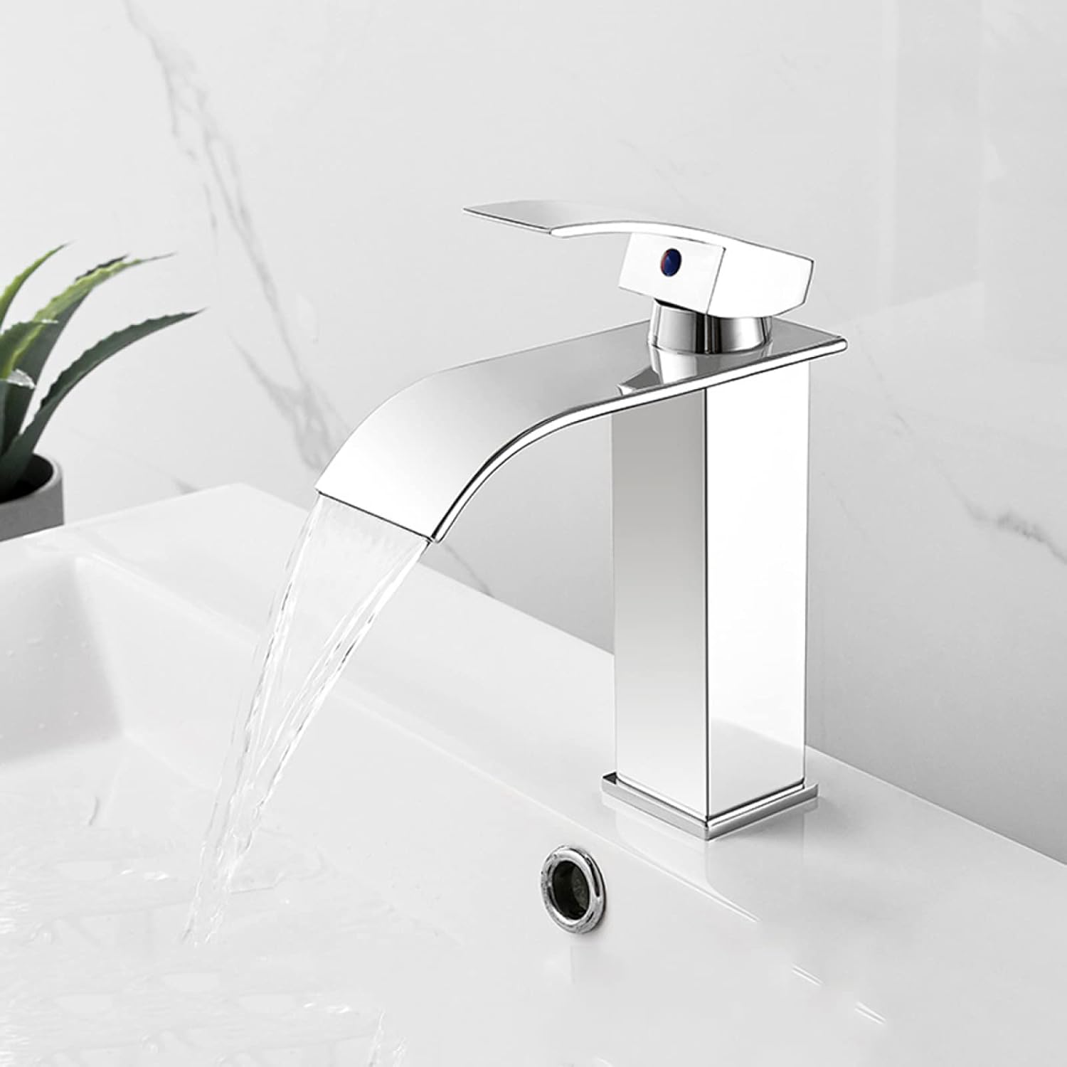 Kran wodospadowy, kran zlewozmywakowy, kran, stal nierdzewna, srebrny, z wężem