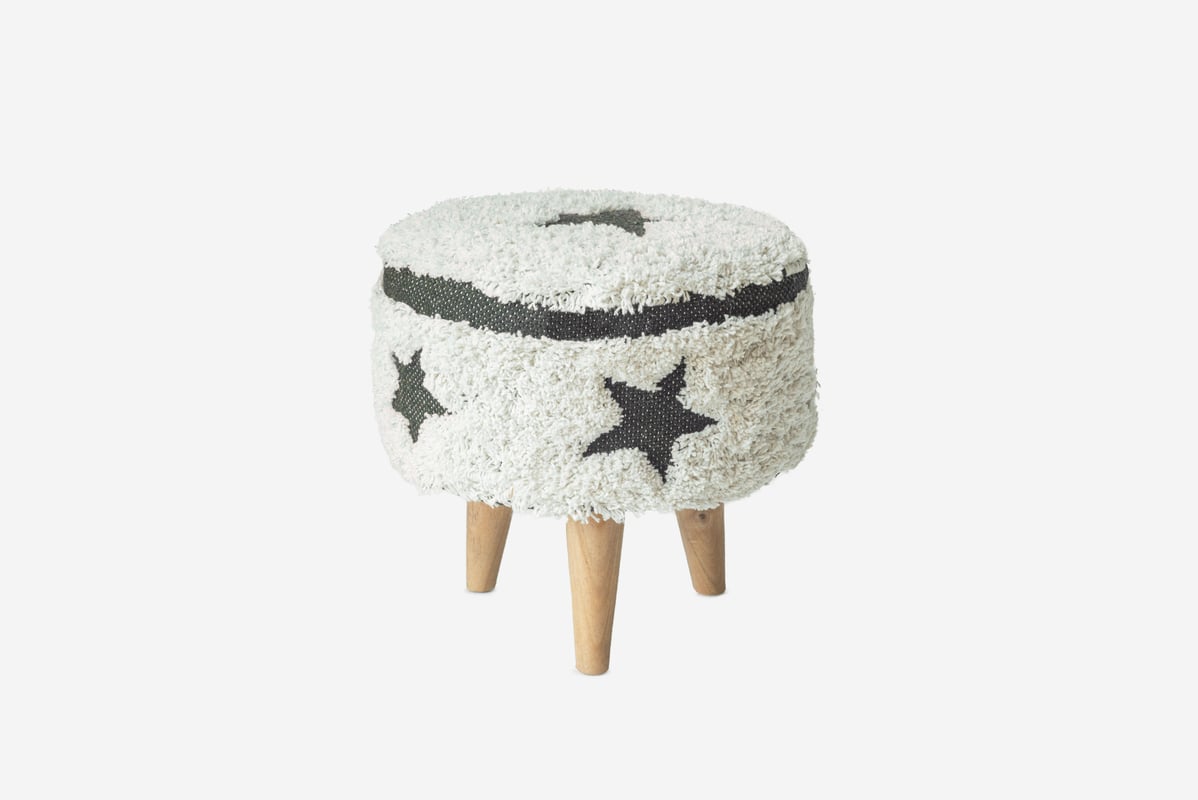 TABORET DZIECIĘCY Z BIAŁYM DREWNIANYM NOGIEM I CZARNĄ GWIAZDĄ Ø30X30CM