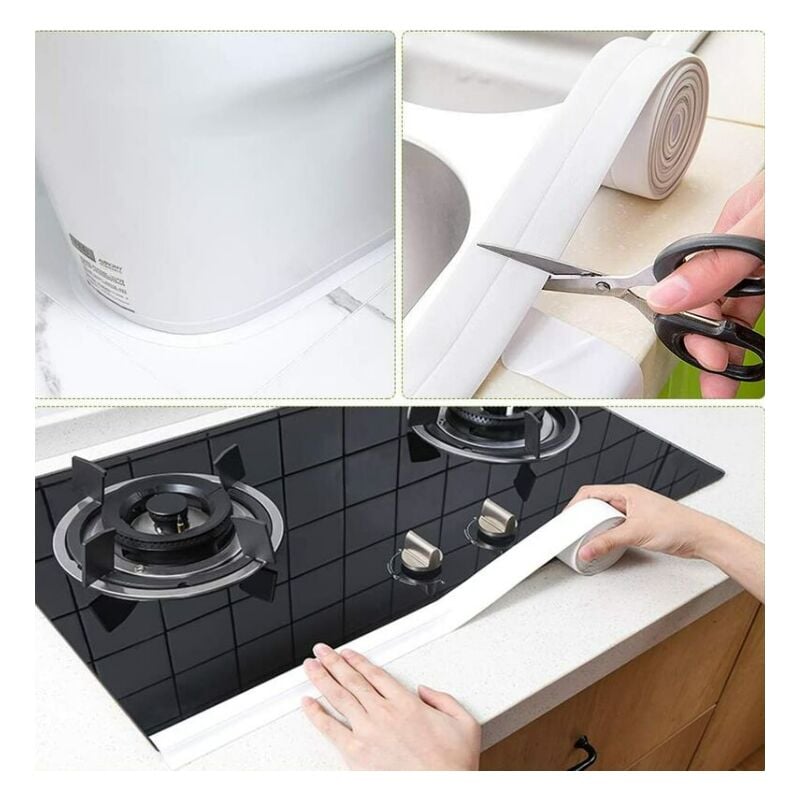 Fita de vedação de silicone para banheiro, fita branca, selante de PE para banheira, tira autoadesiva para canto de cozinha, incluída (320 x 2,2 cm) - 2