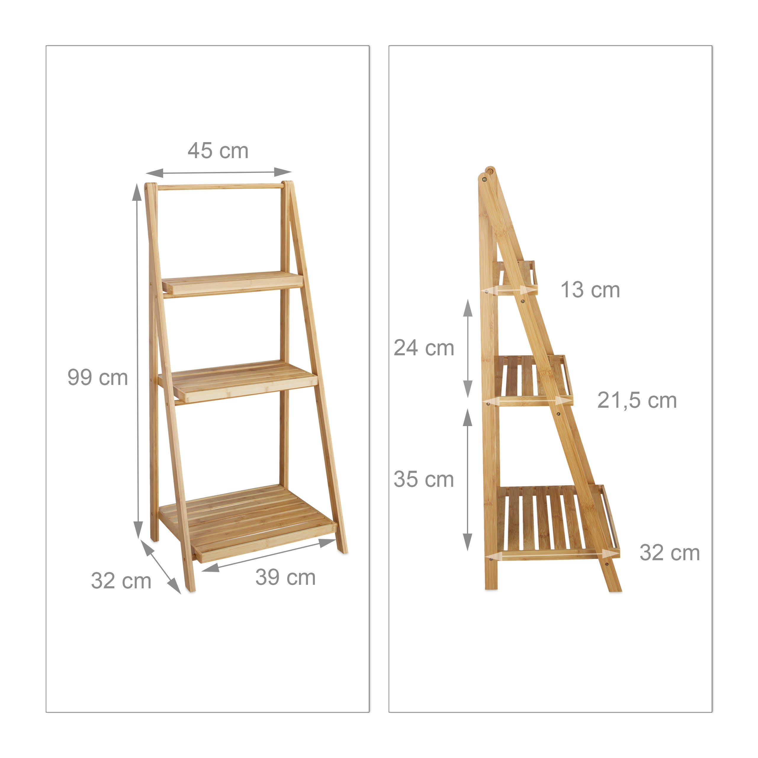 Escalier étagère pour fleurs bambou 3 étages pliant rangement plantes HxlxP: 99 x 45 x 32 cm, nature, Relaxdays - 4