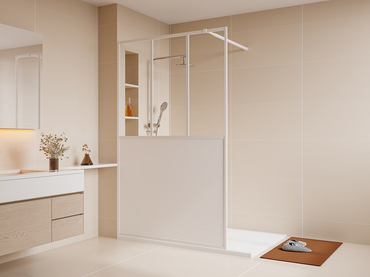 Ścianka prysznicowa do kabiny walk-in w stylu industrialnym - Biały mat - 120 x 200 cm - URBANIK