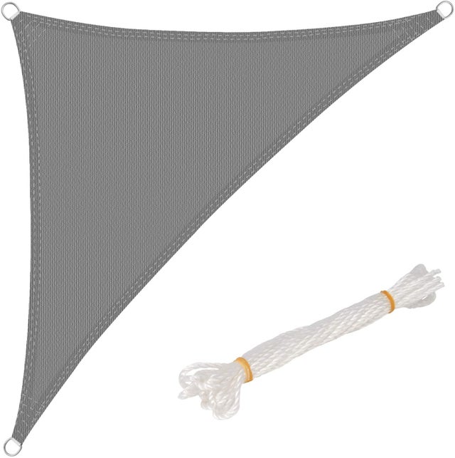 Voile d’ombrage triangulaire 5x5x7 m，en HDPE, protection contre le soleil avec protection UV pour jardin ou camping, Gris, WOLTU