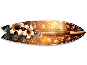Déco Planche De Surf En Bois 100 Cm Motif Fleurs Hibiscus - Style Africain