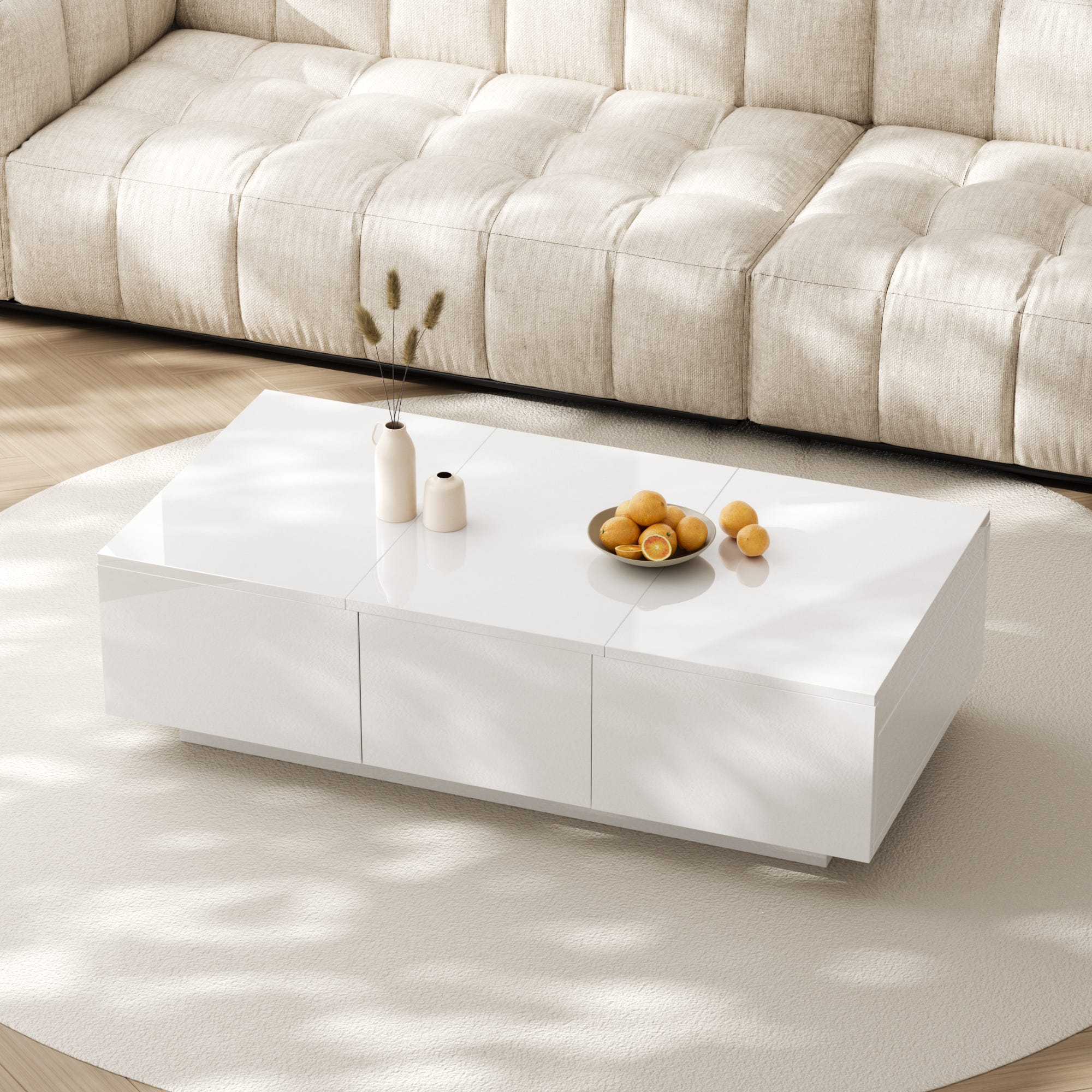 Table basse, table de salon haute brillance avec structure de rangement ...