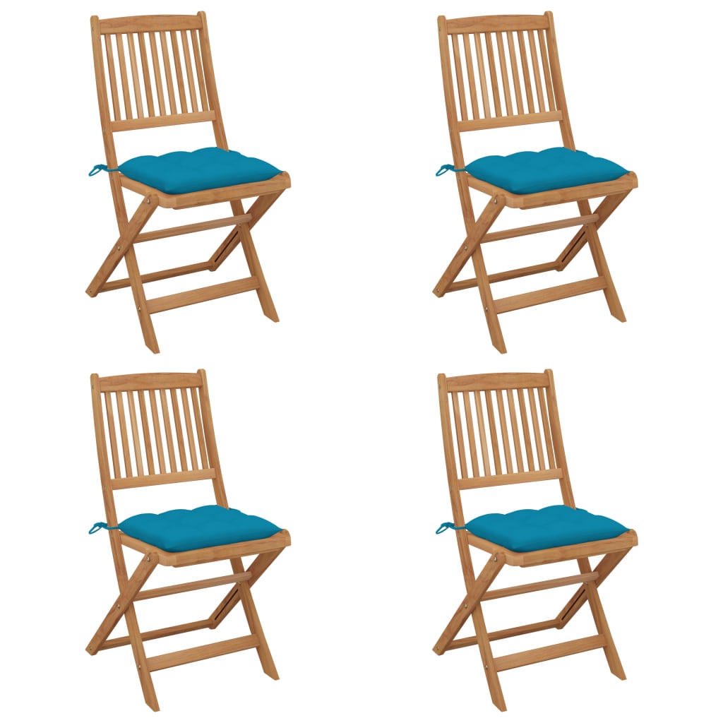 Lot de 4 Chaises pliables de jardin | Siège de Terrasse | Chaise d'extérieur avec coussins Bois d'acacia CFW600901 - 2
