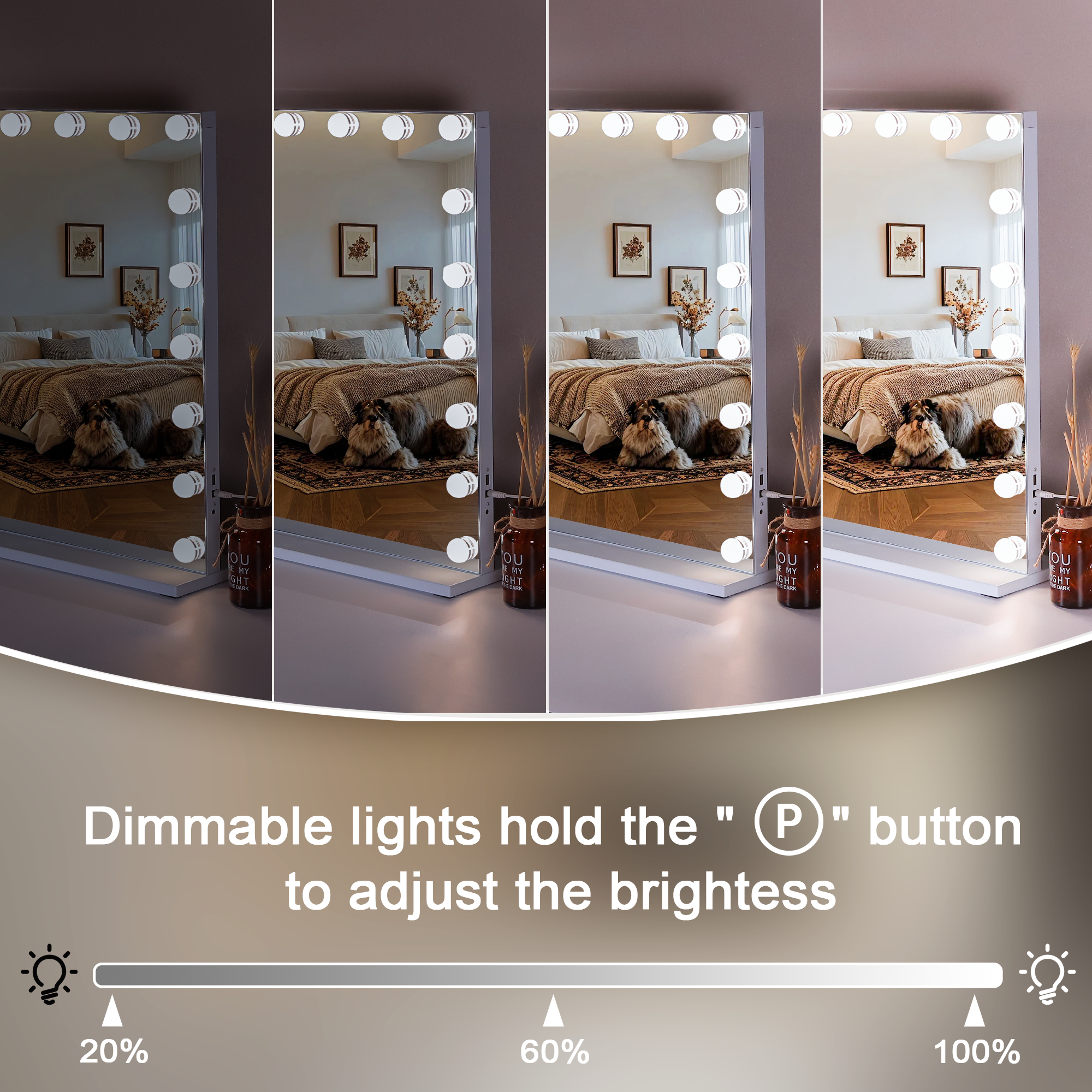 Specchio da trucco Hollywood illuminazione LED da parete - 100 x 80 cm - 4