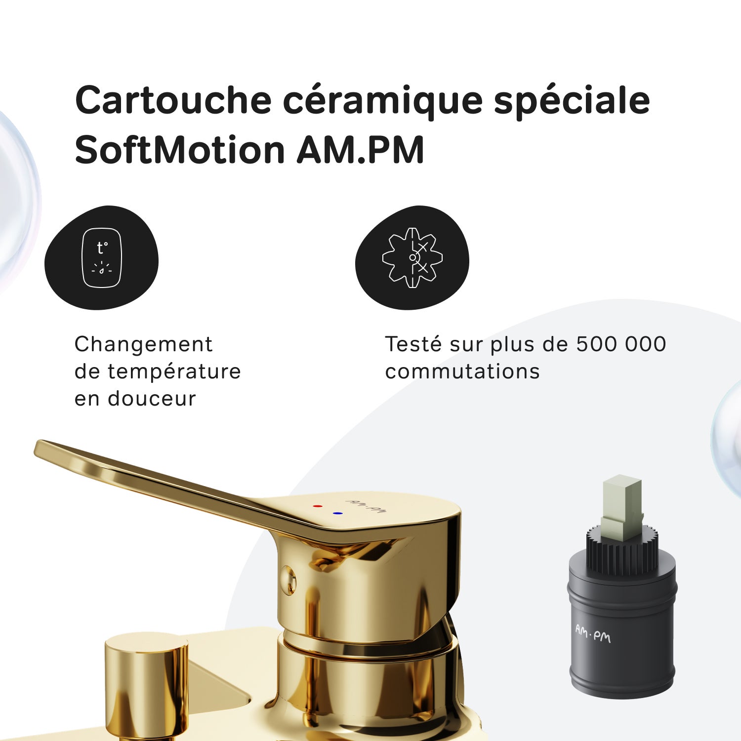 Mitigeur de baignoire mécanique Robinet salle de bain, mitigeur de bain, Doré taille M, X-Joy FXA10099 AM.PM - 4